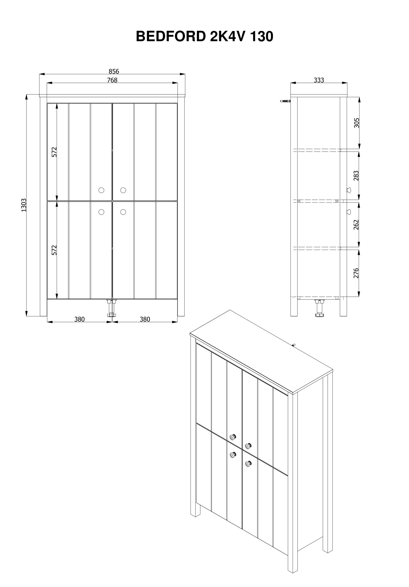 Home affaire Highboard »BEDFORD, Kommode, Anrichte, Schrank, Highboard im Landhausstil« MDF-Profil 2D ummantelt, Hotstamping