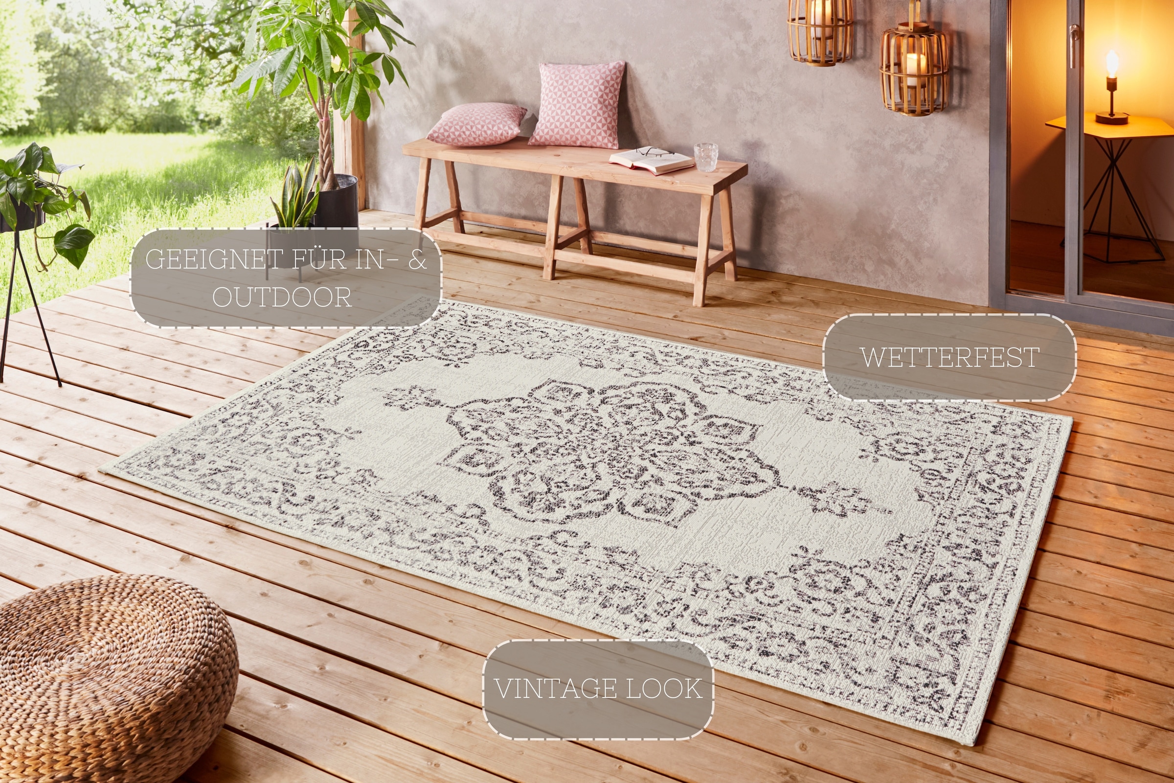 NORTHRUGS Teppich »Tilos«, rechteckig, 8 mm Höhe, In- & Outdoor, Kurzflor, Orientalisch, Vintage, Wohnzimmer, Garten