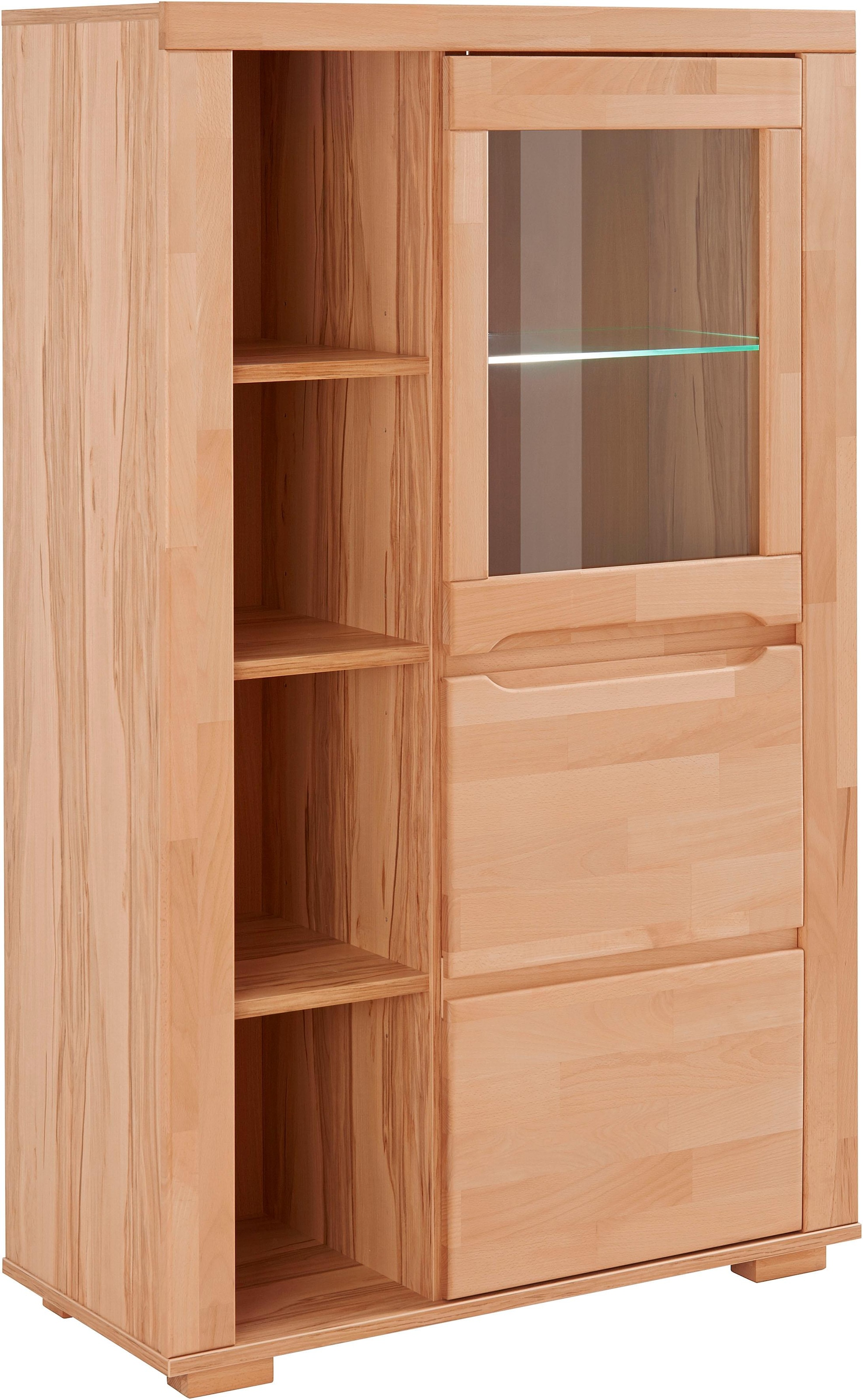 Home affaire Vitrine »DENIS80,B/T/H:90/40/145cm, Front massivhozl, geölt, Stauraumvitrine« 1 Tür mit Glaseinsatz, Einlegeboden versetzbar, 4 offene Fächer