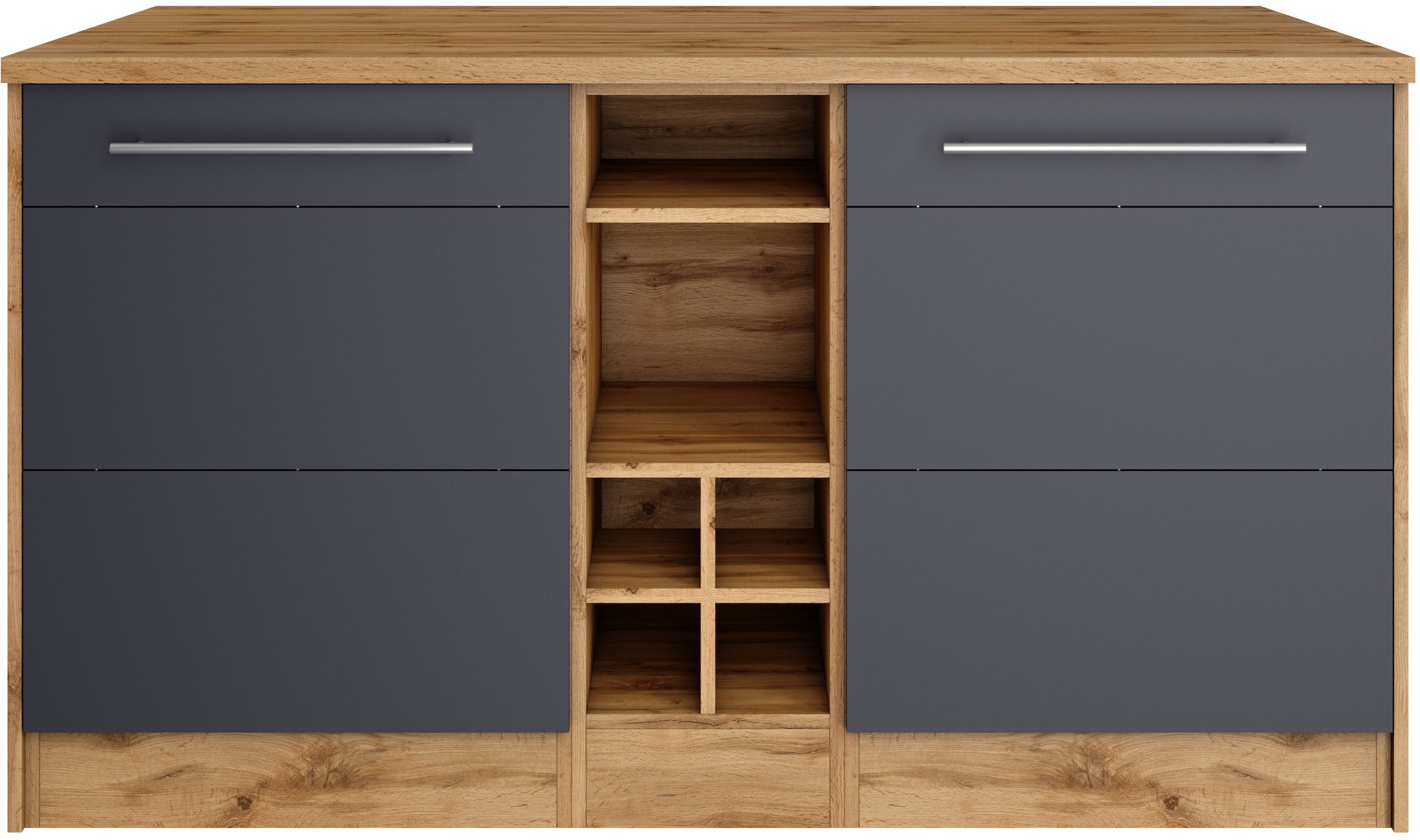 KOCHSTATION Kücheninsel »KS-Wien«, Breite 153 cm, MDF-Fronten, Flaschenregal