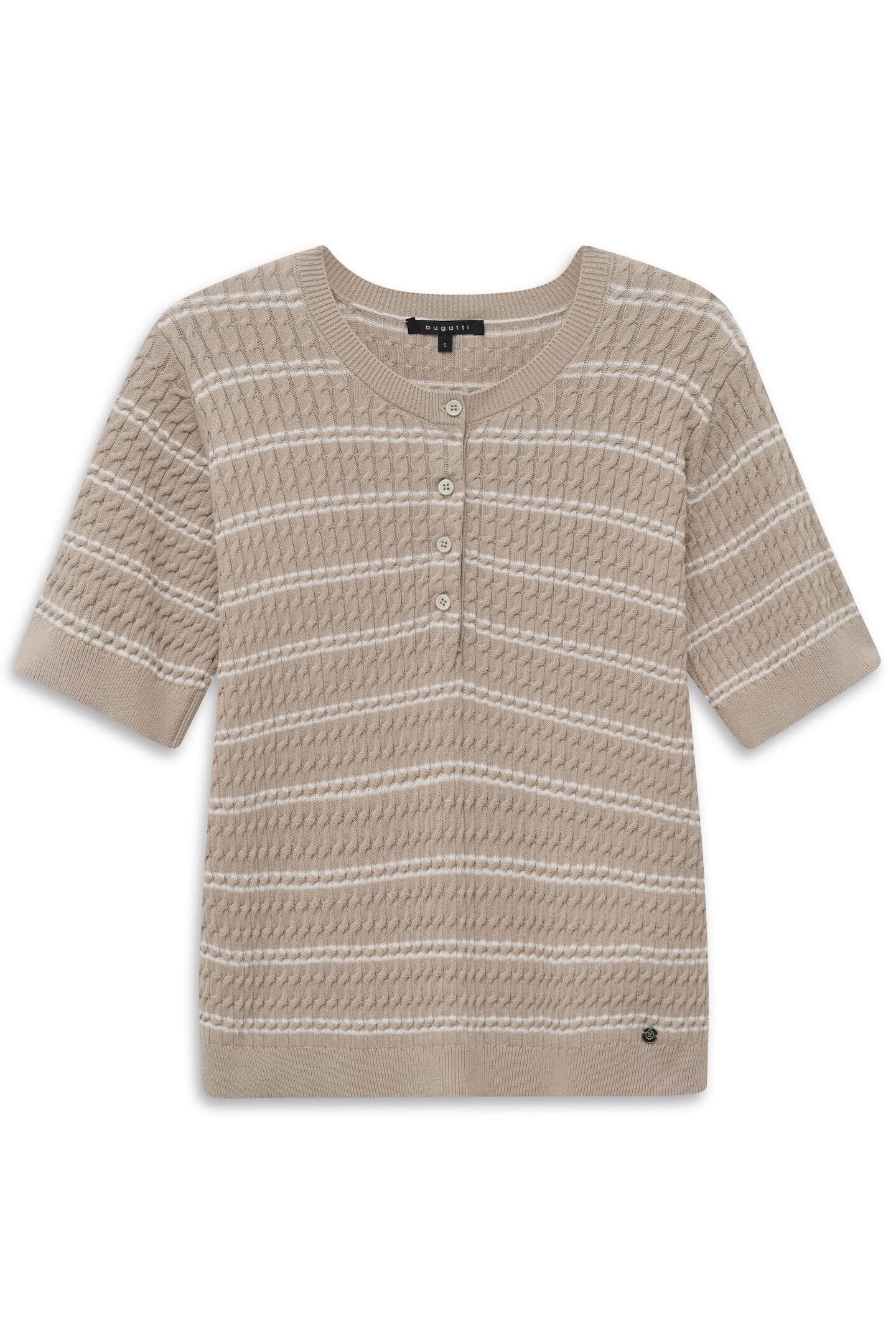 bugatti Rundhalspullover »Gestreift« mit kurzem Arm und Knopfleiste