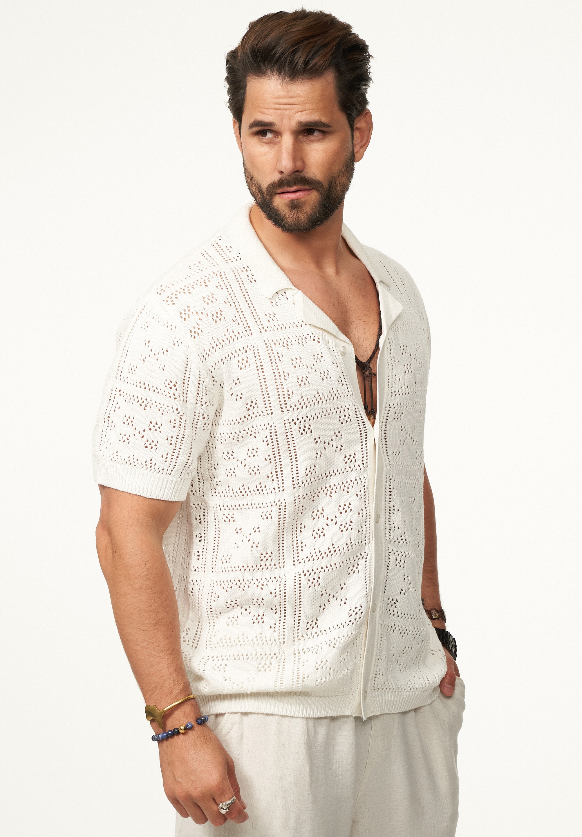 SOULSTAR Poloshirt »Kurzarm Strickhemd im Cardigan Stil mit Knopfleiste für Herren« Herren Kurzarm Strick Polo-Hemd Cardigan T-Shirt