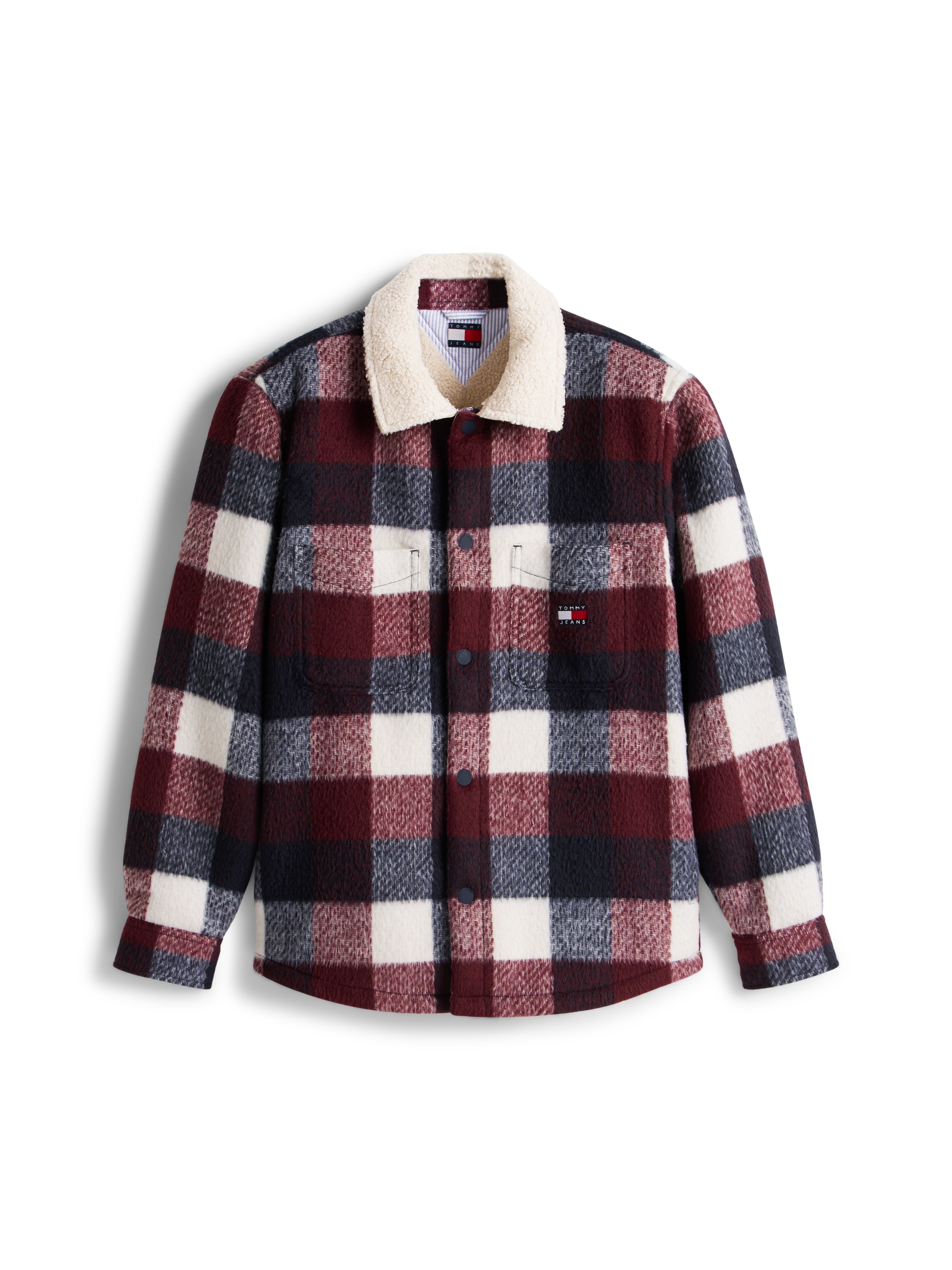 Tommy Jeans Karohemd »CHECK TEDDY OVERSHIRT«, Overshirt Jacke Holzfäller kRegular fit mit Rundhalsausschnitt