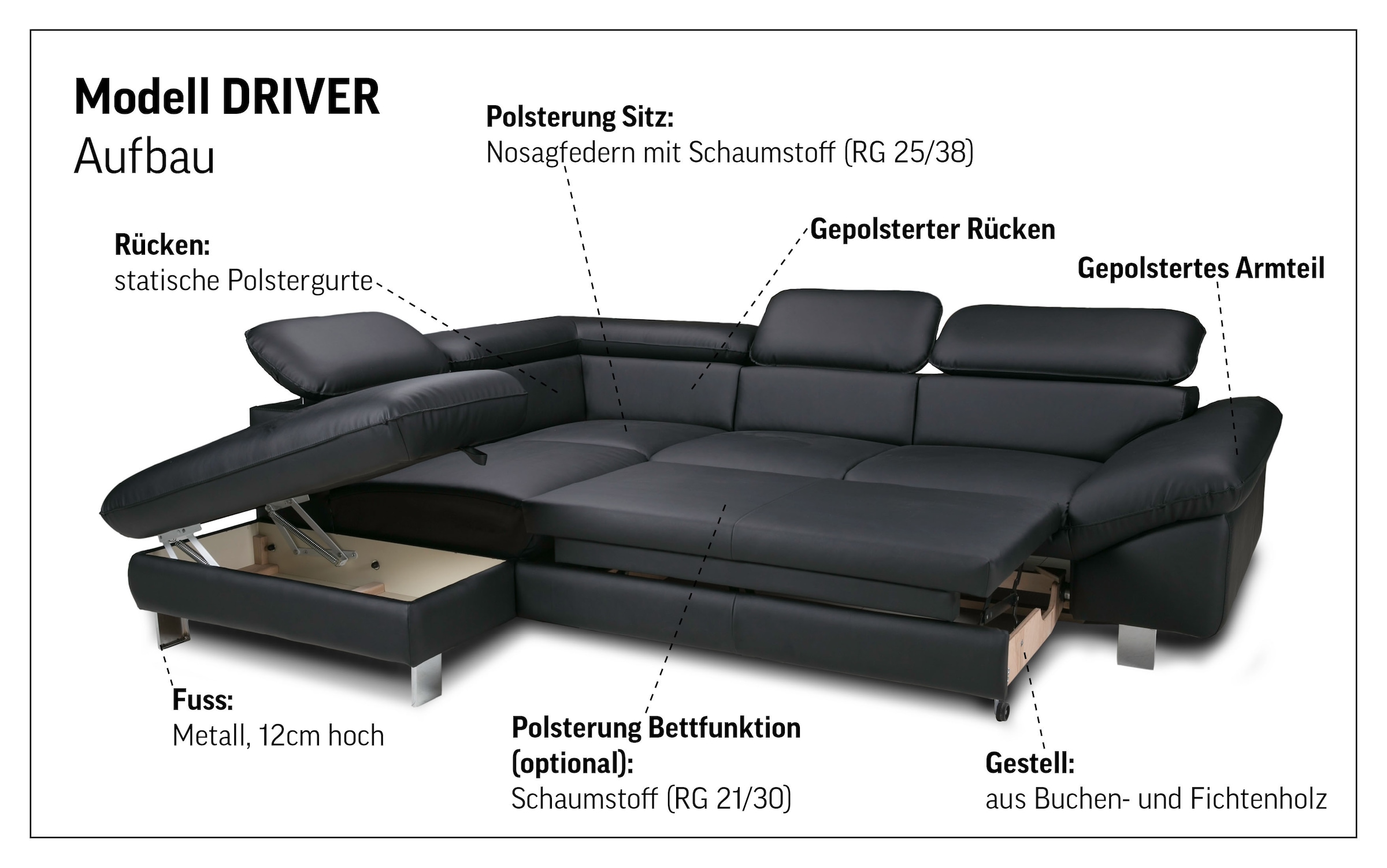 COTTA Ecksofa »Driver L-Form« mit Kopfteilverstellung, wahlweise mit Bettfunktion & Bettkasten