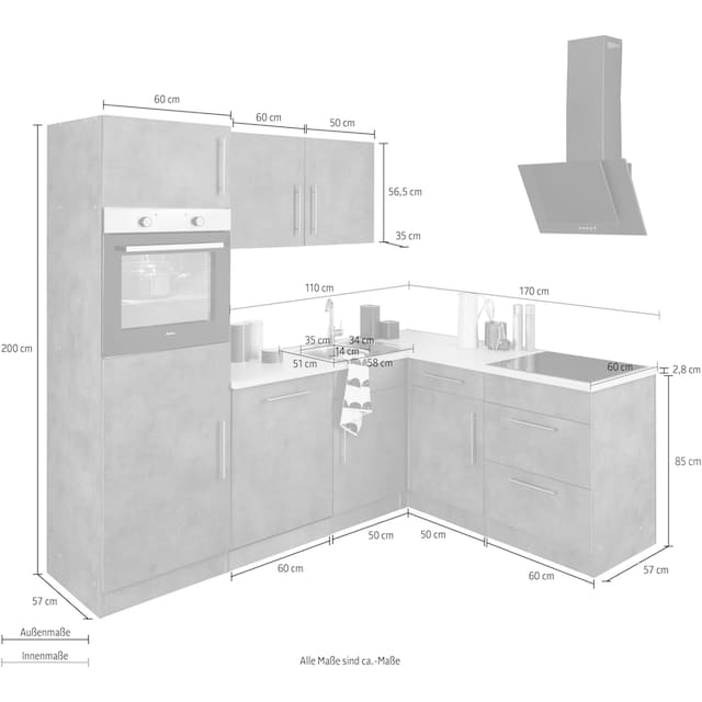 wiho Küchen Winkelküche »Cali«, mit E-Geräten, Stellbreite 230 x 170 cm im  OTTO Online Shop