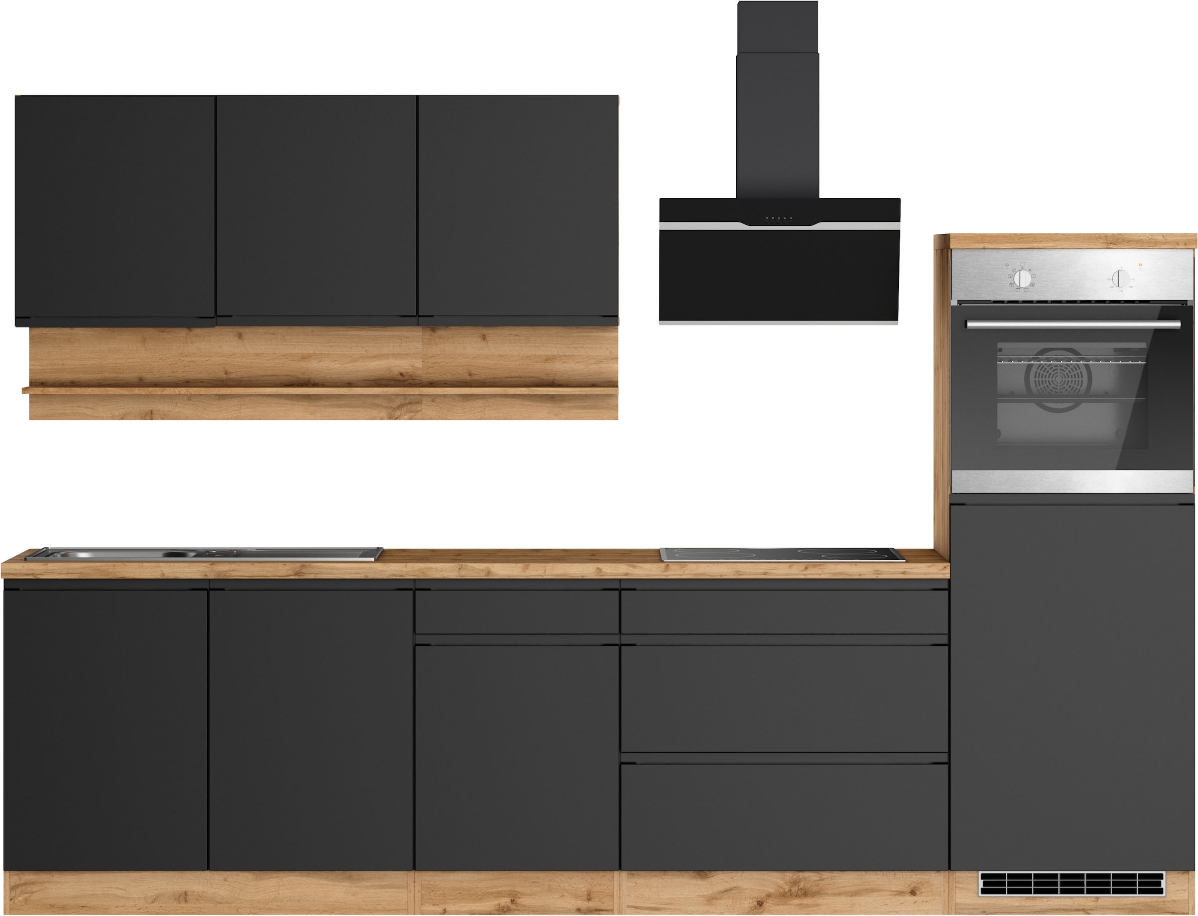 KOCHSTATION Küchenzeile »KS-Virginia,neu in verbesserter Ausführung« Arbeitsplatte 38 mm stark, Stauraum, Softclose,  Breite 290, Soft-Close-Funktion, ohne E-Geräte