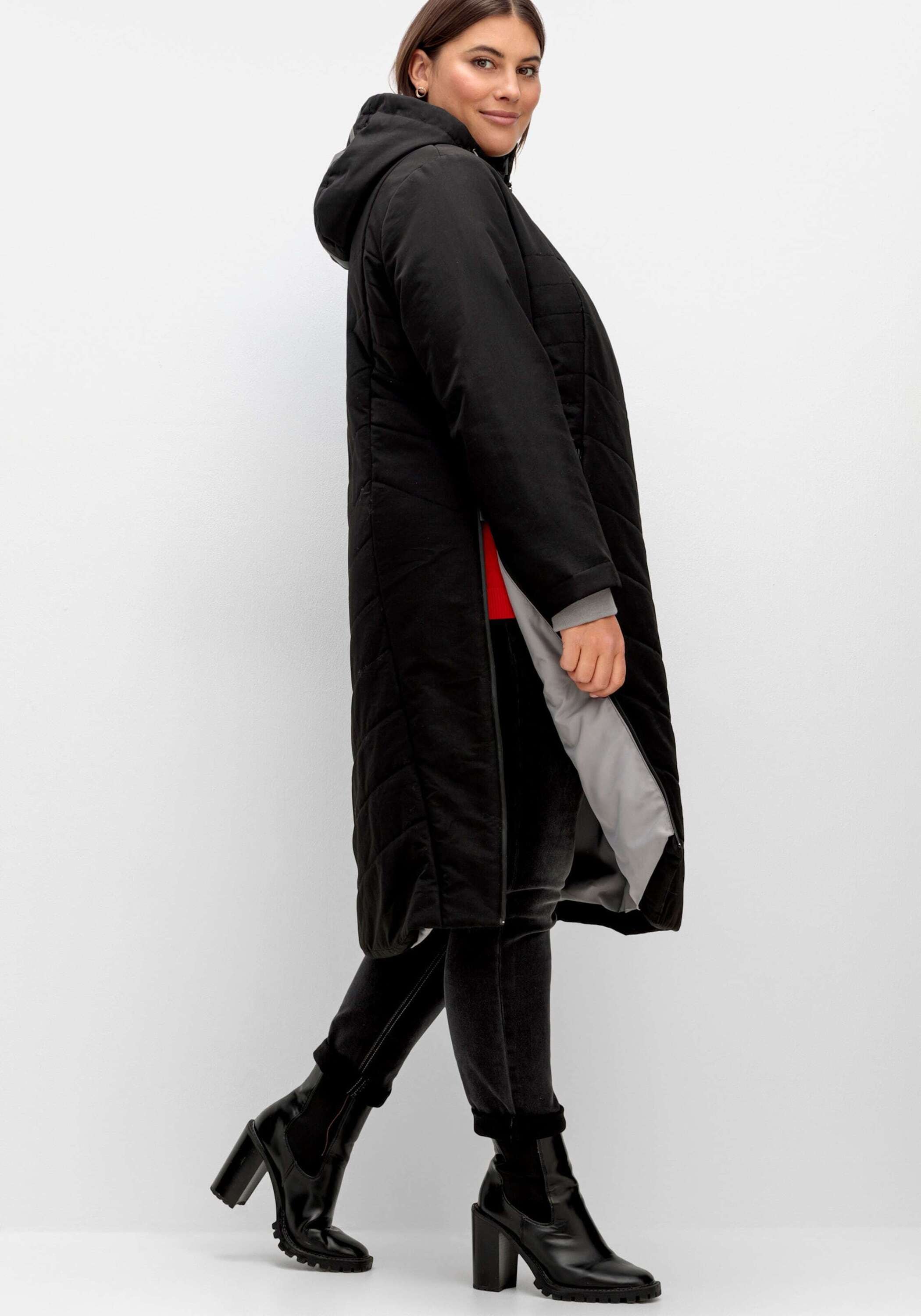 Sheego Steppjacke »Steppmantel Steppmantel mit seitlichen Reißverschlüssen« Abnehmbare Kapuze