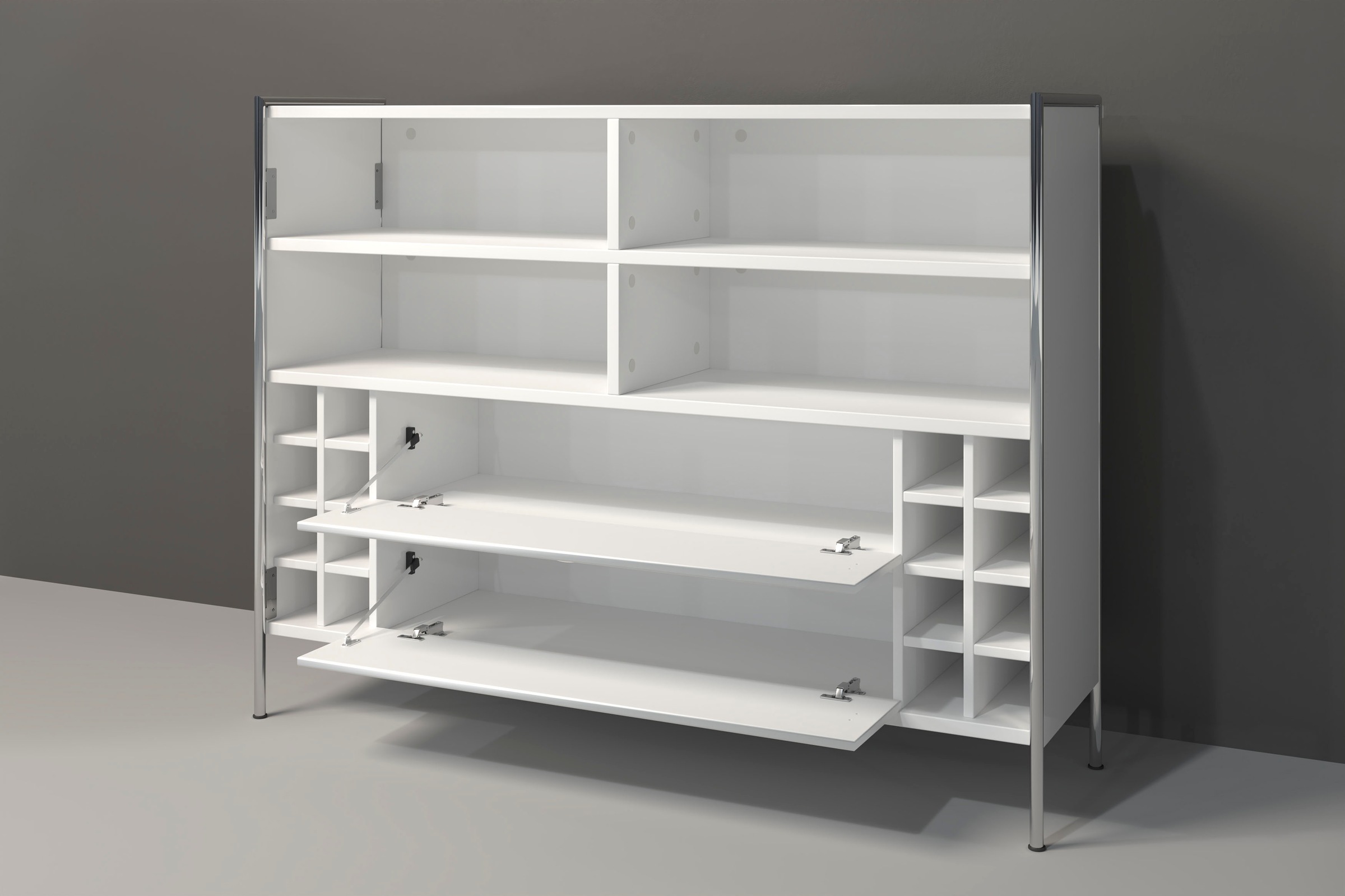 Places of Style Tresentisch »Imperia«, Mobile Bar mit Chromrahmen, viel Stauraum - (B/T/H) 140/48/109 cm