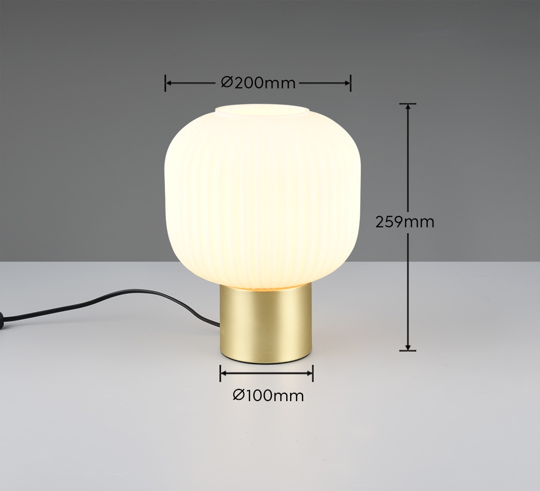 TRIO Leuchten Schreibtischlampe »DIVA, E27 Tischleuchte mit Glasschirm Ø 20cm, exkl 1xE27 max 40W« E27 1 Stk. warmweiß - kaltweiß Schnurschalter 150cm Kabel Höhe 26cm Nachttischlampe Kommode Sideboard
