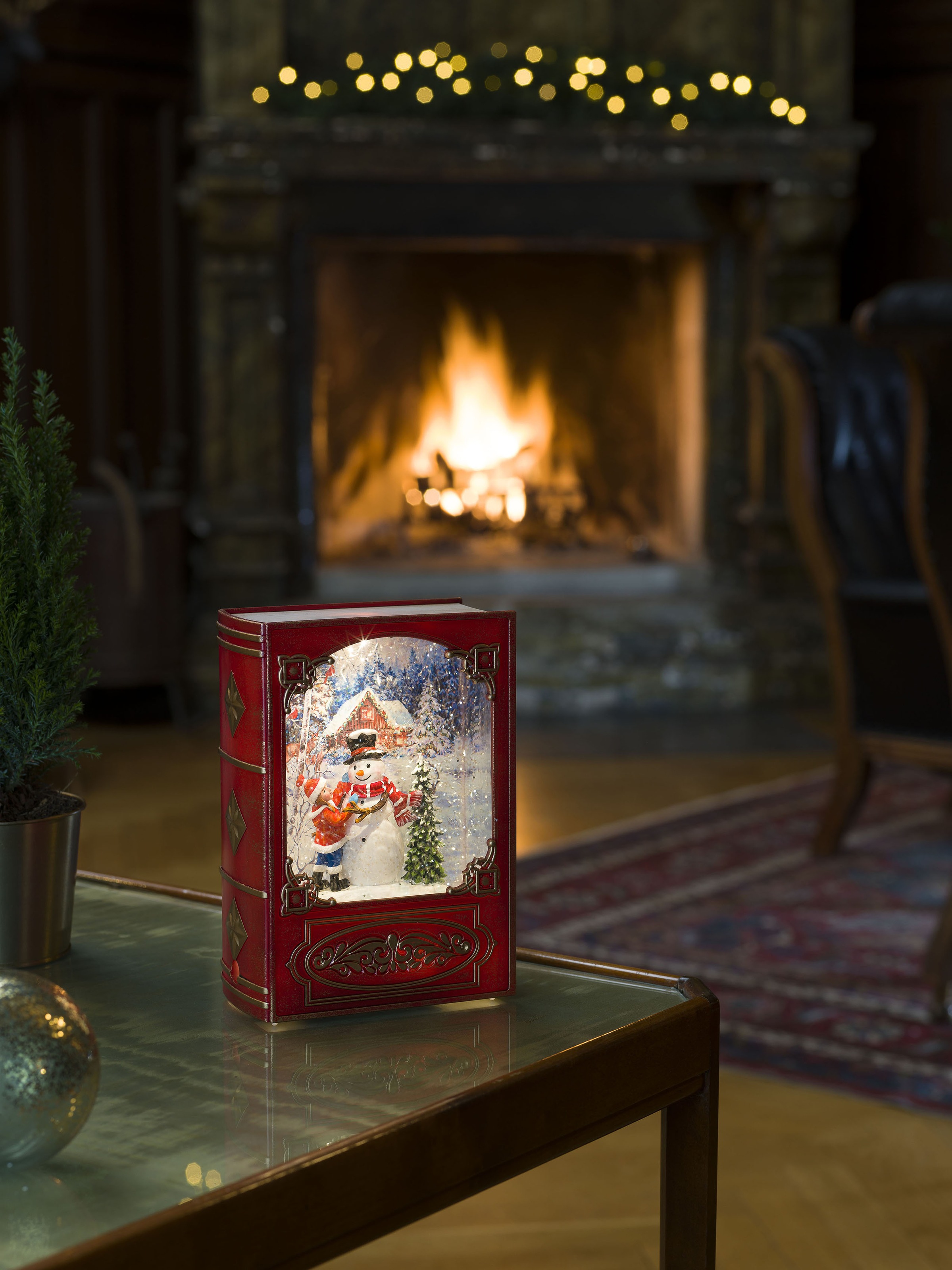 KONSTSMIDE LED Laterne »Weihnachtsdeko rot«, 1 flammig, Leuchtmittel LED-Modul | LED fest integriert, LED Wasserlaterne, rot, Buch, "Schneemann mit Kind"