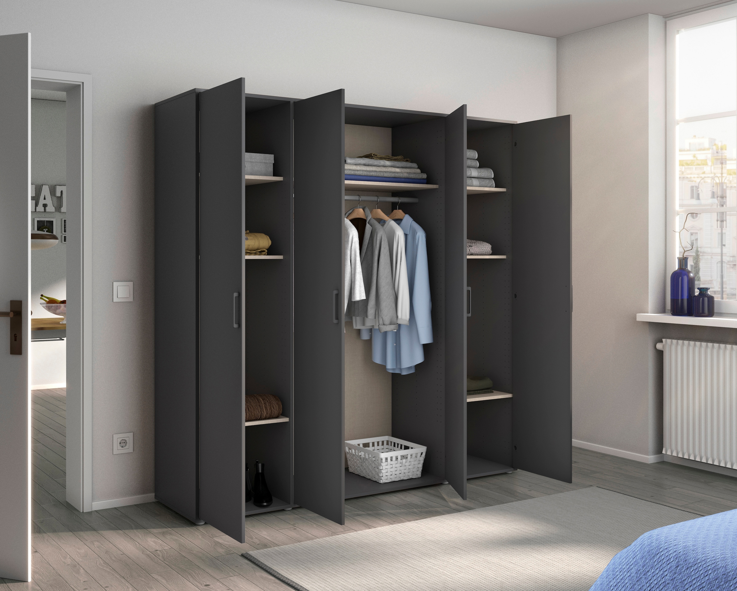 rauch Kleiderschrank »VOYAGER Otto´s Choice Garderobe Wäscheschrank TOPSELLER Schlafzimmer«, (in 3 verschiedenen Ausstattungen BASIC/CLASSIC/PREMIUM), Schrank mit modernen Griffen in viel Stauraum MADE IN GERMANY