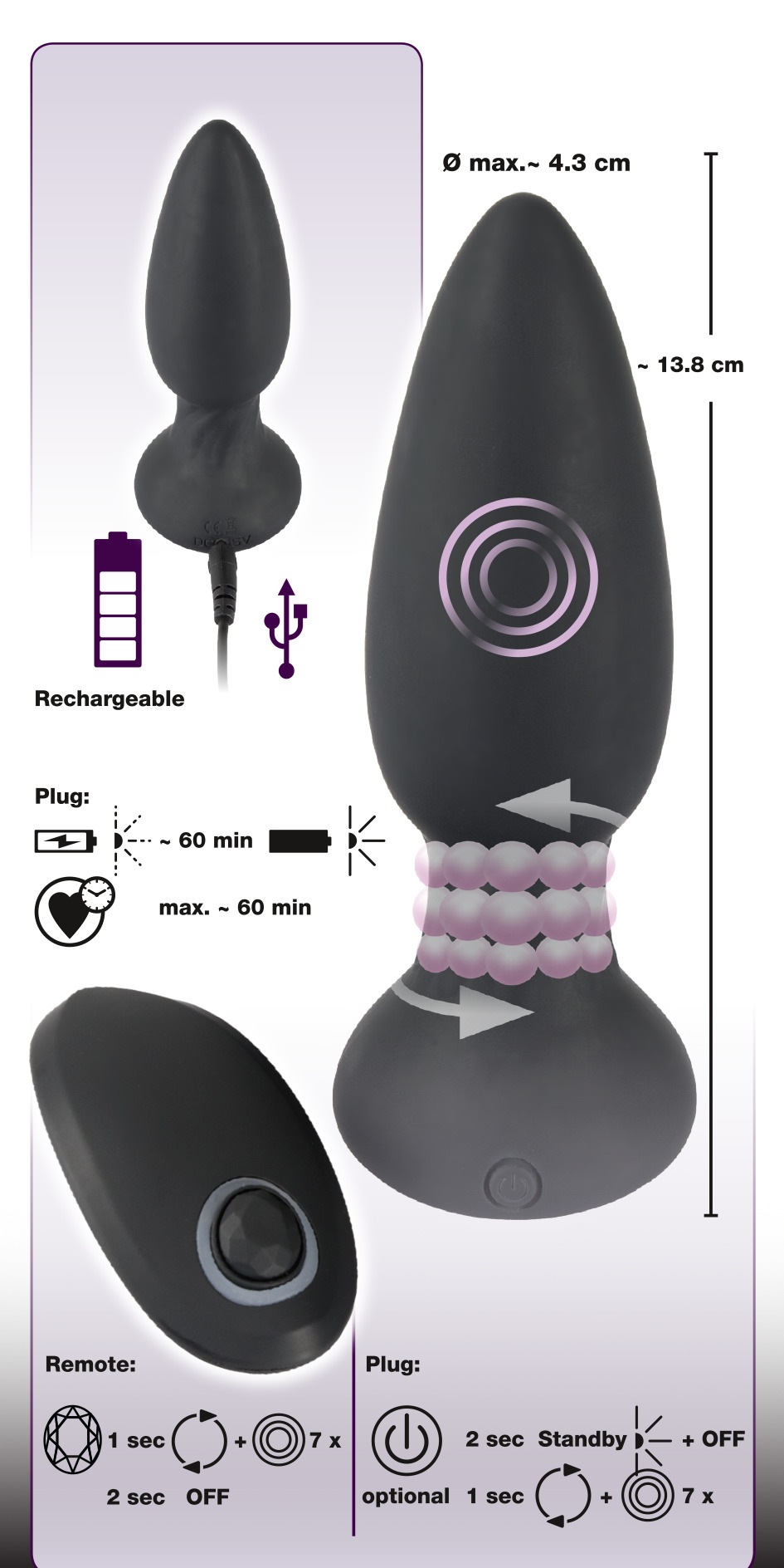 BLACK VELVETS Anal-Stimulator »Analplug mit Rotation Remote controlled rotating & vibrating plug« ()