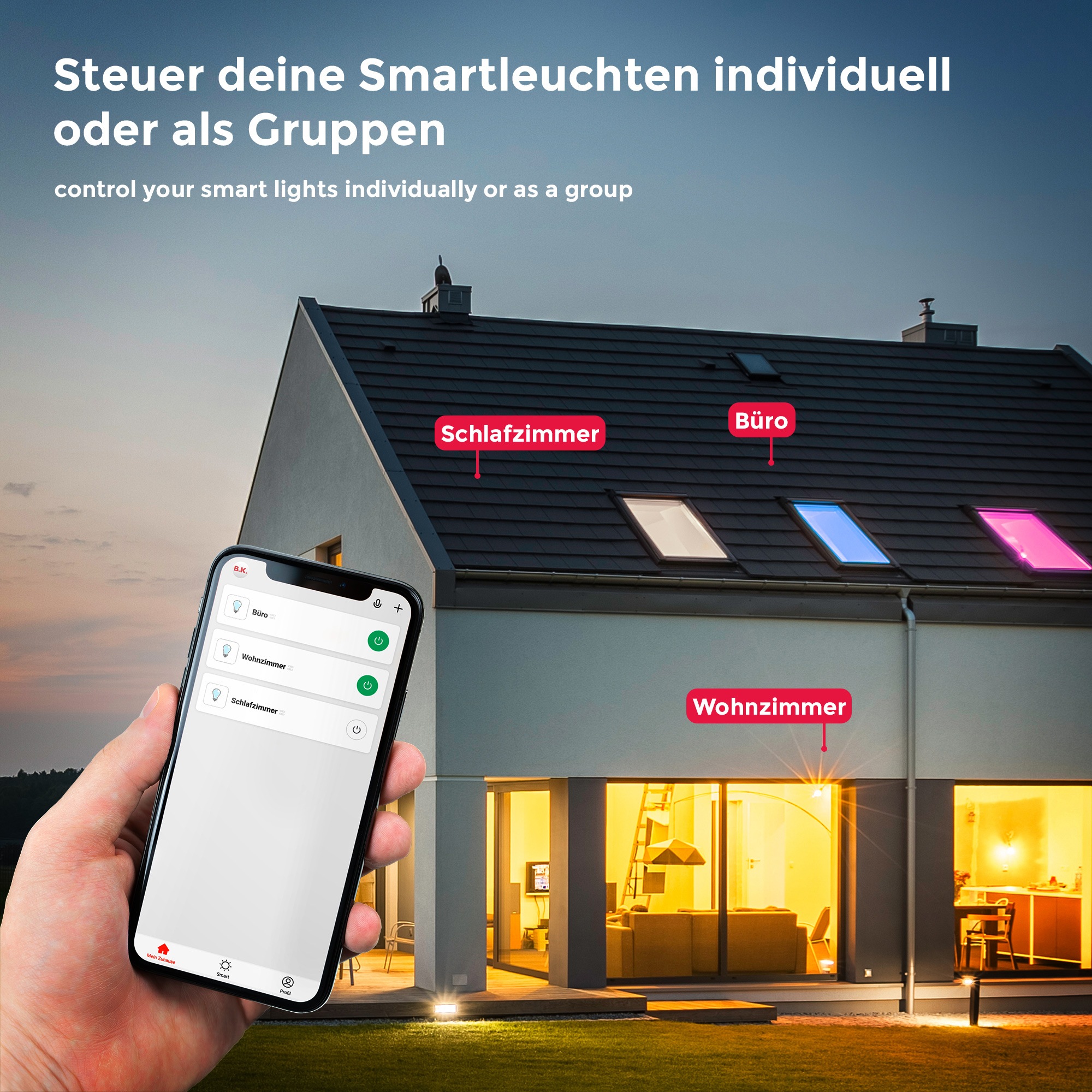 B.K.Licht LED-Leuchtmittel, E27, 1 St., Farbwechsler, Smart Home LED-Lampe, RGB, WiFi, App-Steuerung, dimmbar