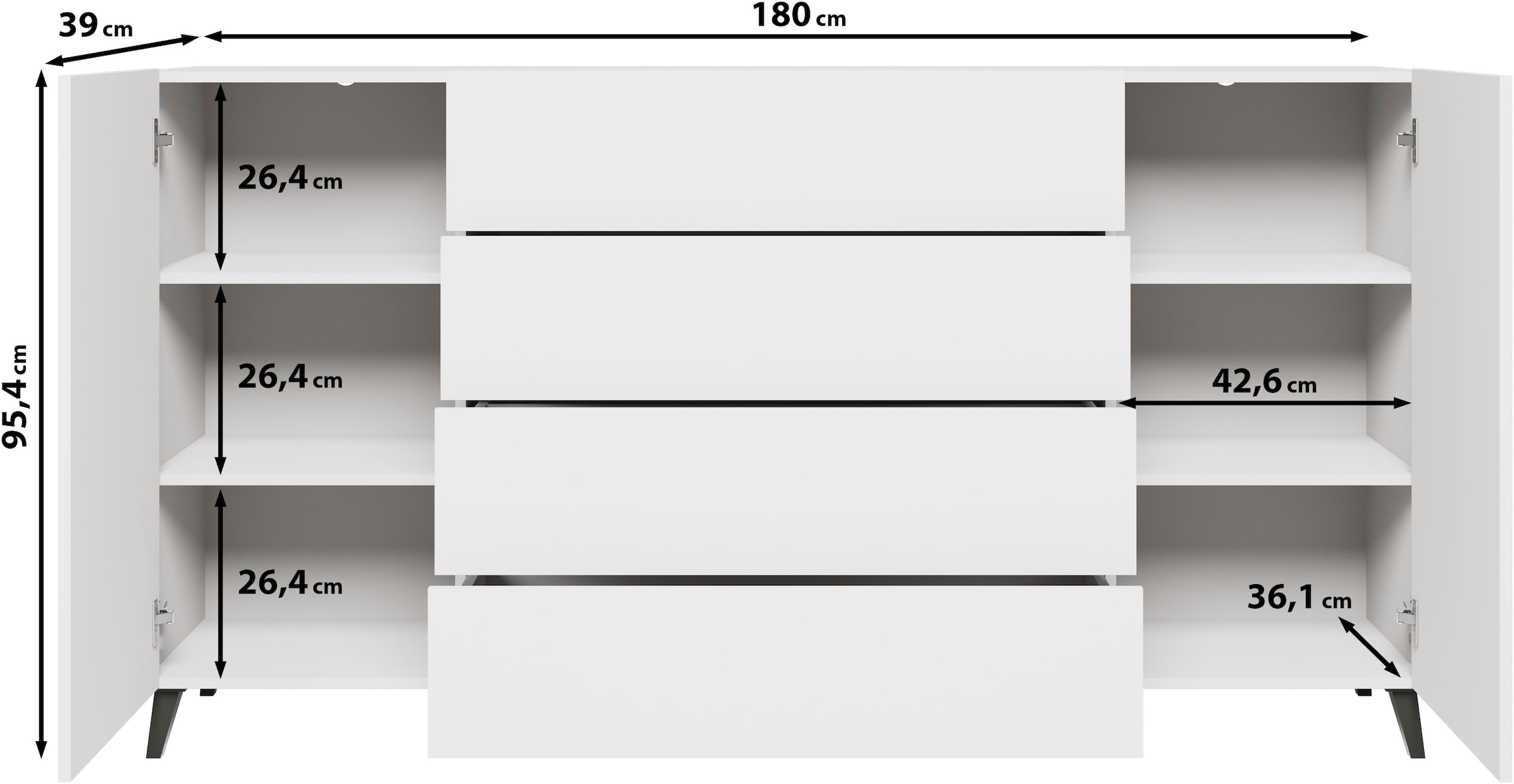 Home affaire Sideboard »Phuket 180 cm breit, modernes Design mit Stauraum« 1 Stk. tlg. Kommode mit 2 Türen, 4 Schubladen und verstellbaren Einlegeböden