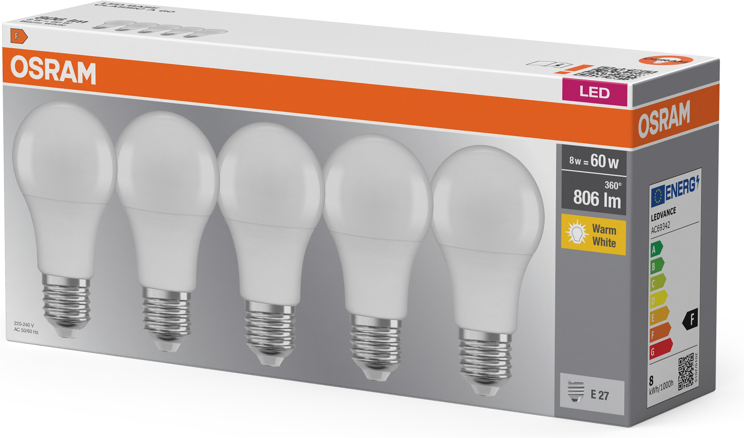 Osram LED-Leuchtmittel »LED-Lampe Classic« E27 5 Stk. Warmweiß