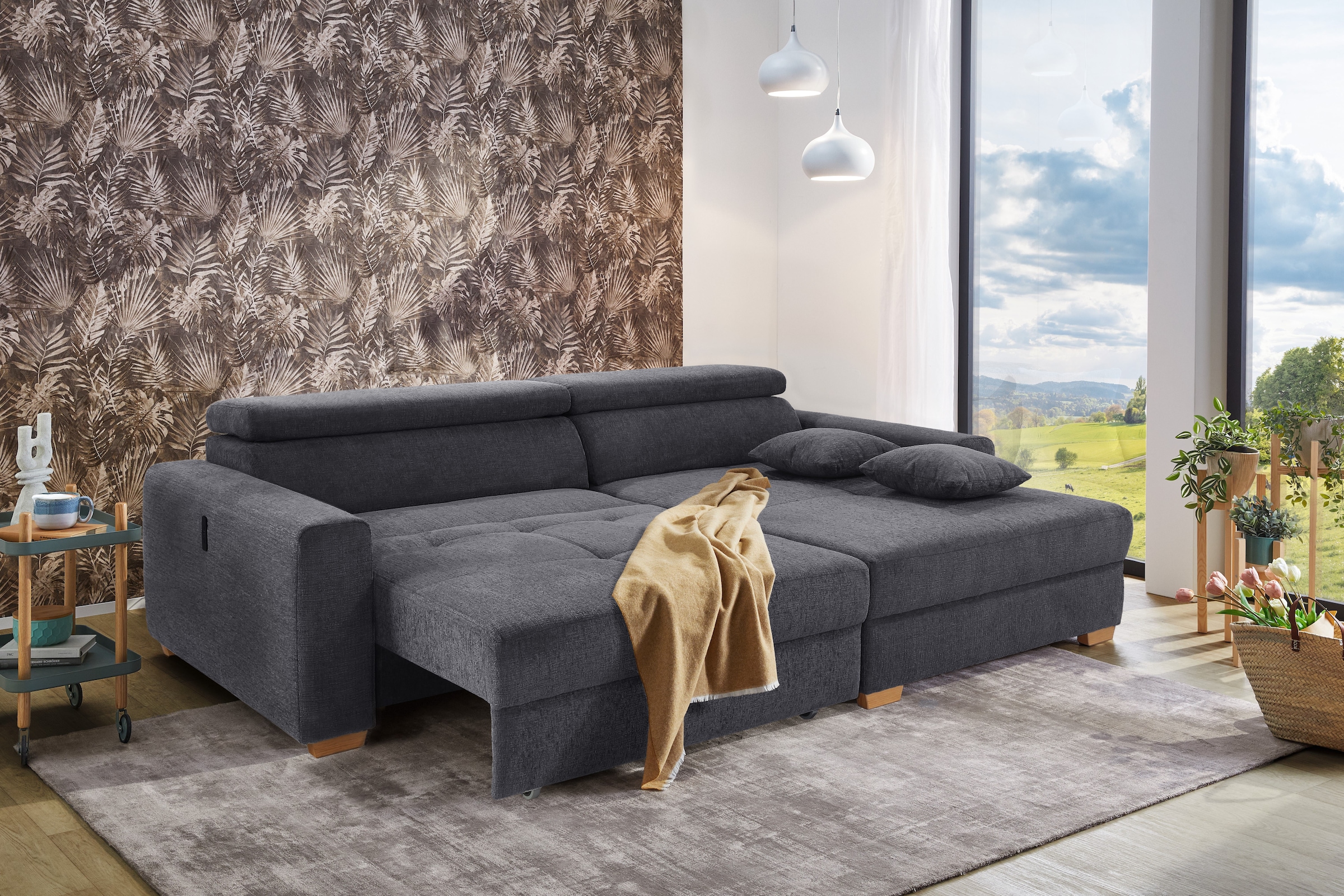 Jockenhöfer Gruppe Ecksofa »Slider, L-Form, 140kg Belastbarkeit je Sitzplatz«, elektromotorische Sitztiefenverstellung,USB-Ladeports,mit Kopfstützen
