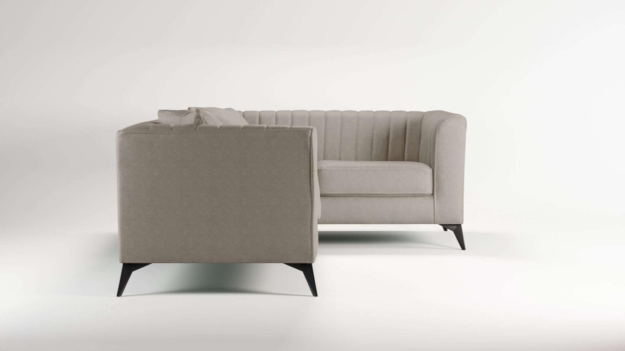 Places of Style Ecksofa »MATTHEW L-Form ideal für kleine Räume, Maße B/T/H: 240/167/74 cm«, elegantes Designsofa, Steppung im Rücken, incl. Zierkissen