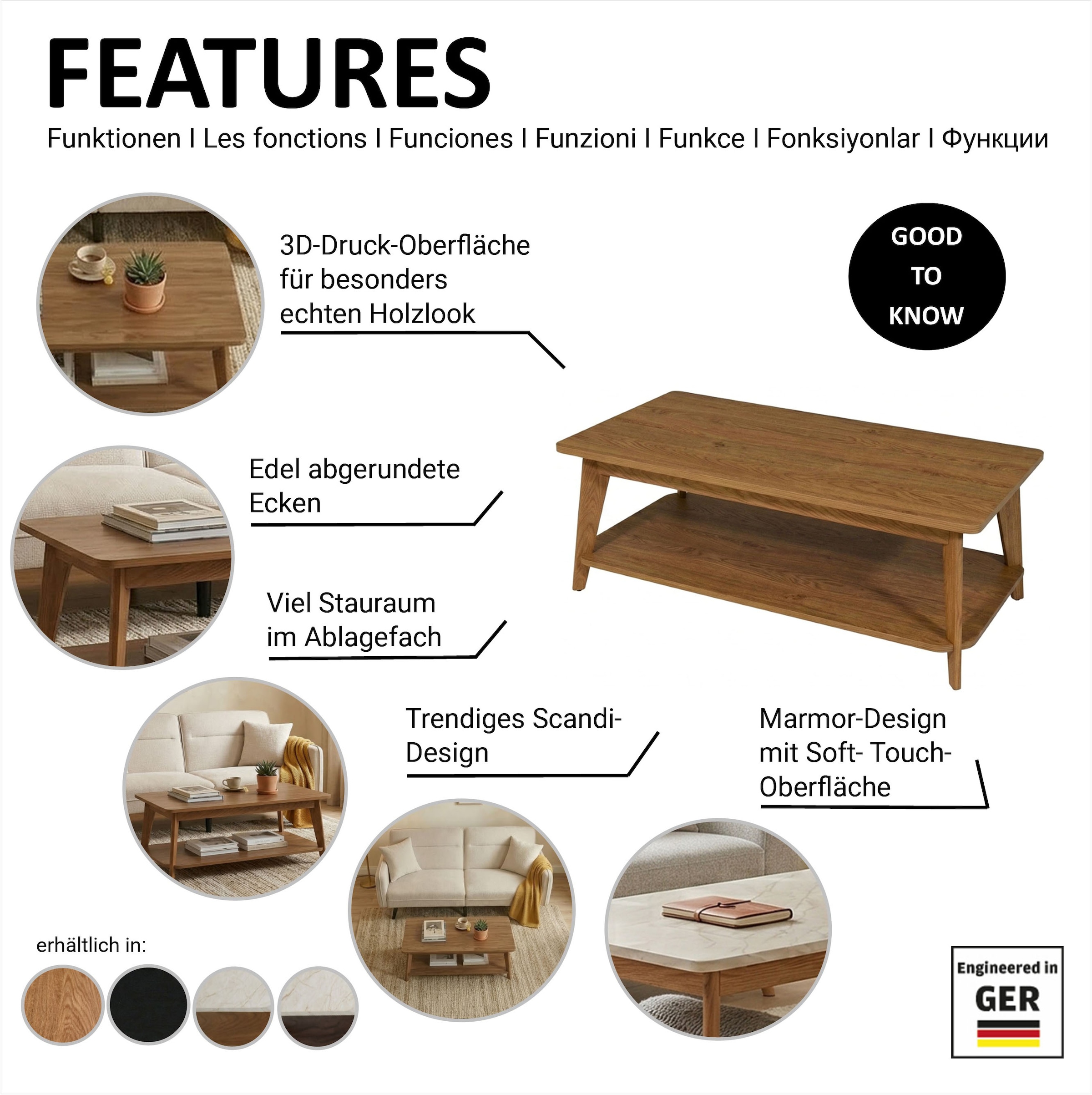 Jahnke Couchtisch »SIXTY COFFEE« Couchtisch, 2 Ebenen, Skandi, Eiche-Optik, Breite:110 cm
