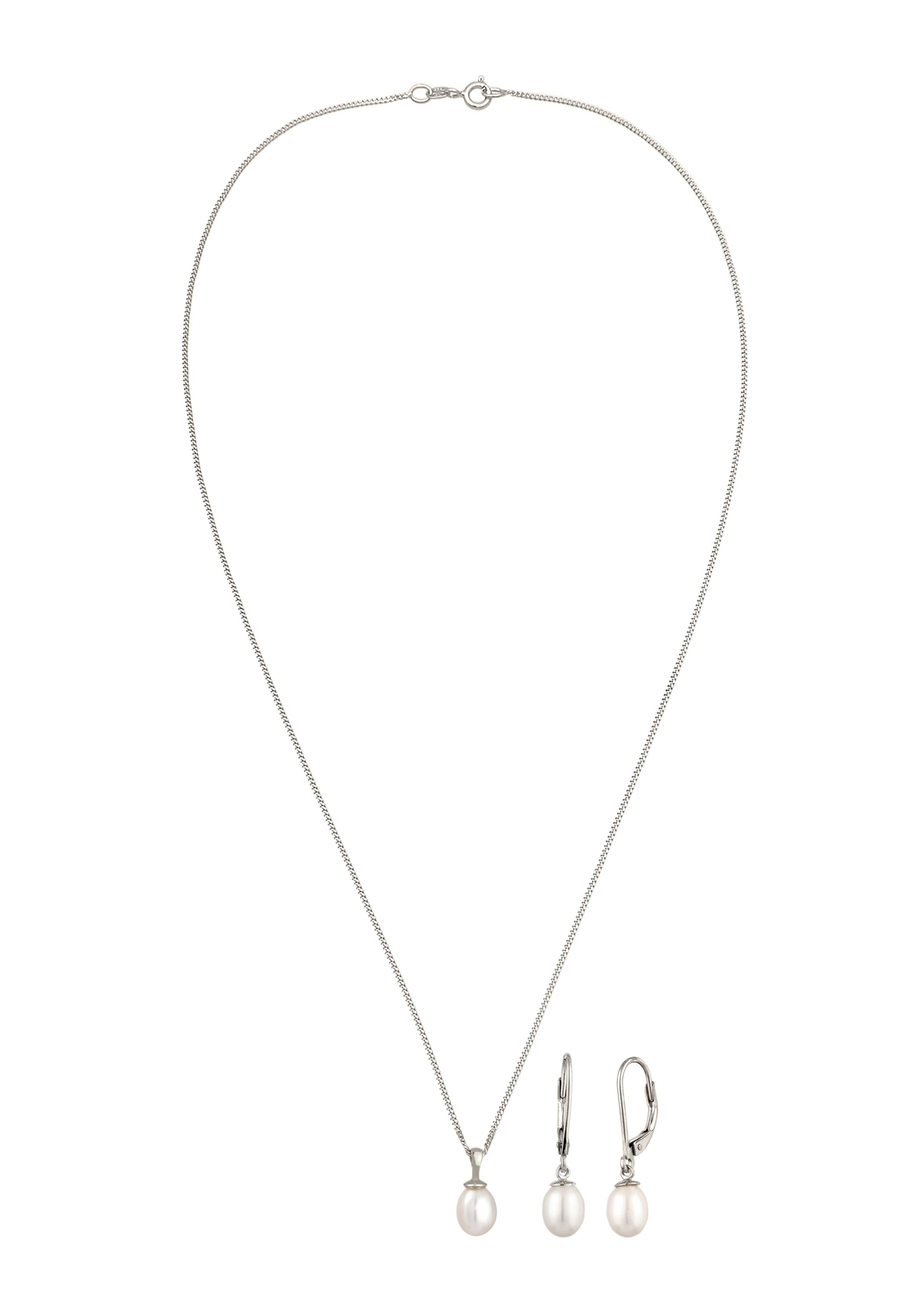 Elli Ohrring und Ketten Set »Schmuckset Süßwasserperlen Weiß 925 Sterling Silber« ()
