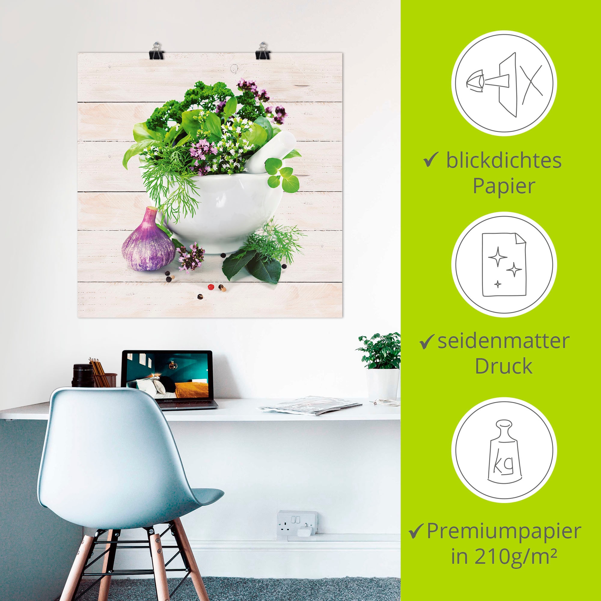 Artland Wandbild »Heilkräuter auf weißem Hintergrund Küche«, Arrangements, (1 St.), als Alubild, Outdoorbild, Leinwandbild, Poster, Wandaufkleber