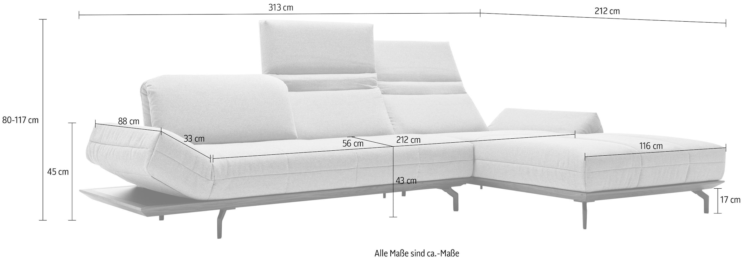 Creation BY ROLF BENZ Ecksofa »CR.420, Designecksofa, L-Form«, in 2 Qualitäten, Holzrahmen in Eiche Natur oder Nußbaum, Breite 313 cm