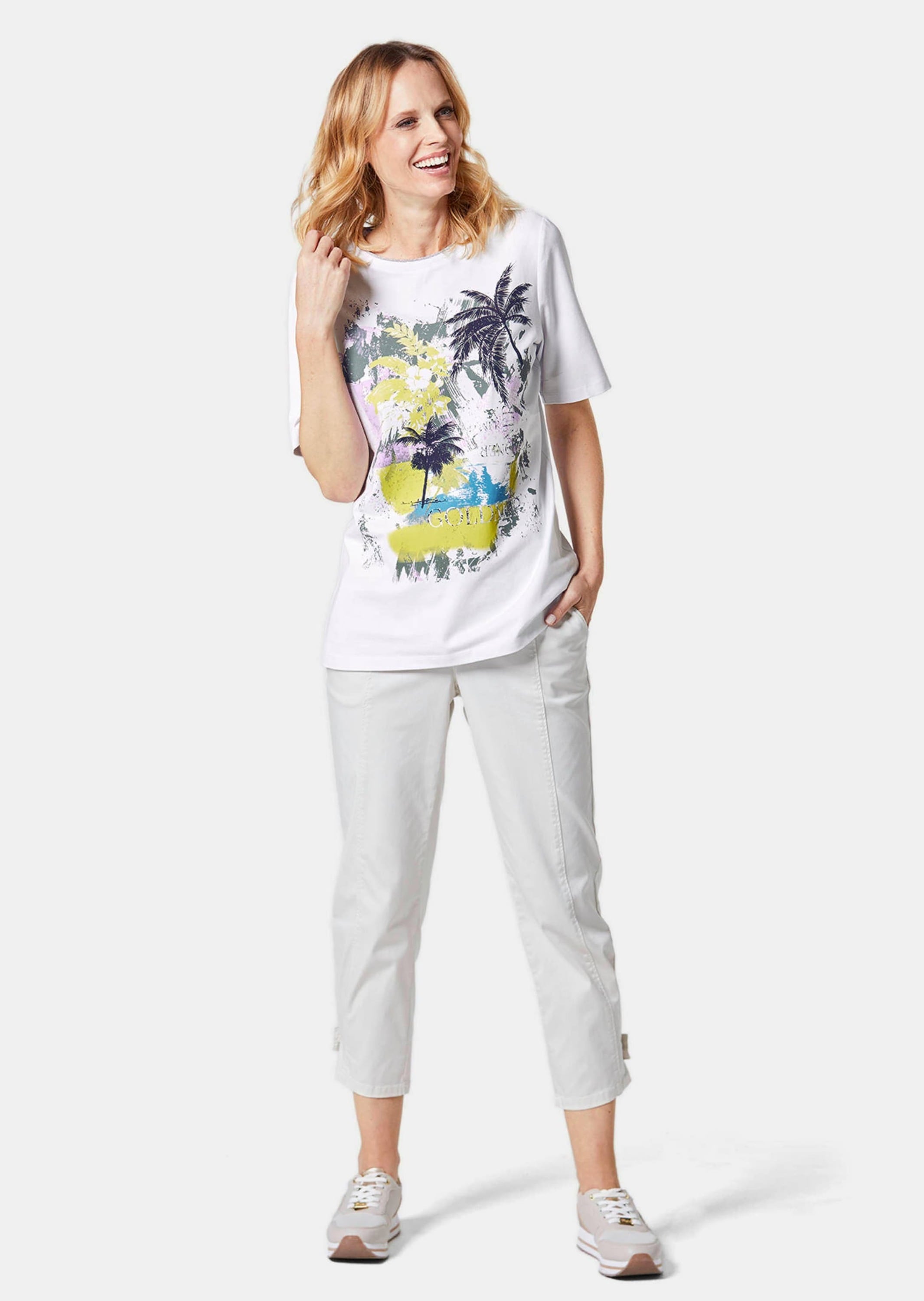 GOLDNER Print-Shirt »Druckshirt aus pflegeleichtem Baumwoll-Jersey« Ausschnitt mit Rippenbesatz