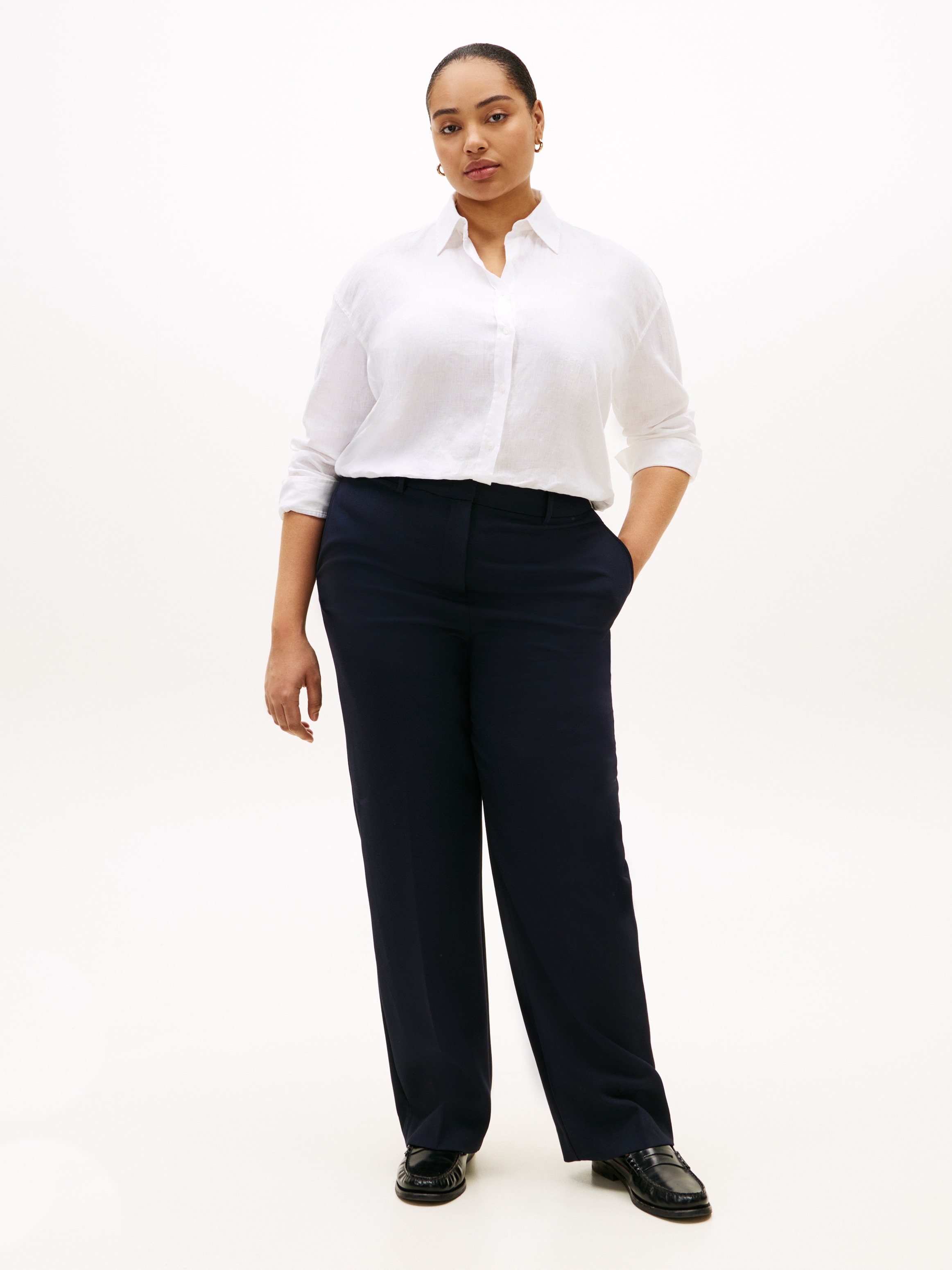 Tommy Hilfiger Curve Langarmbluse »CRV ESS LINEN ROUND HEM SHIRT« in großen Größen