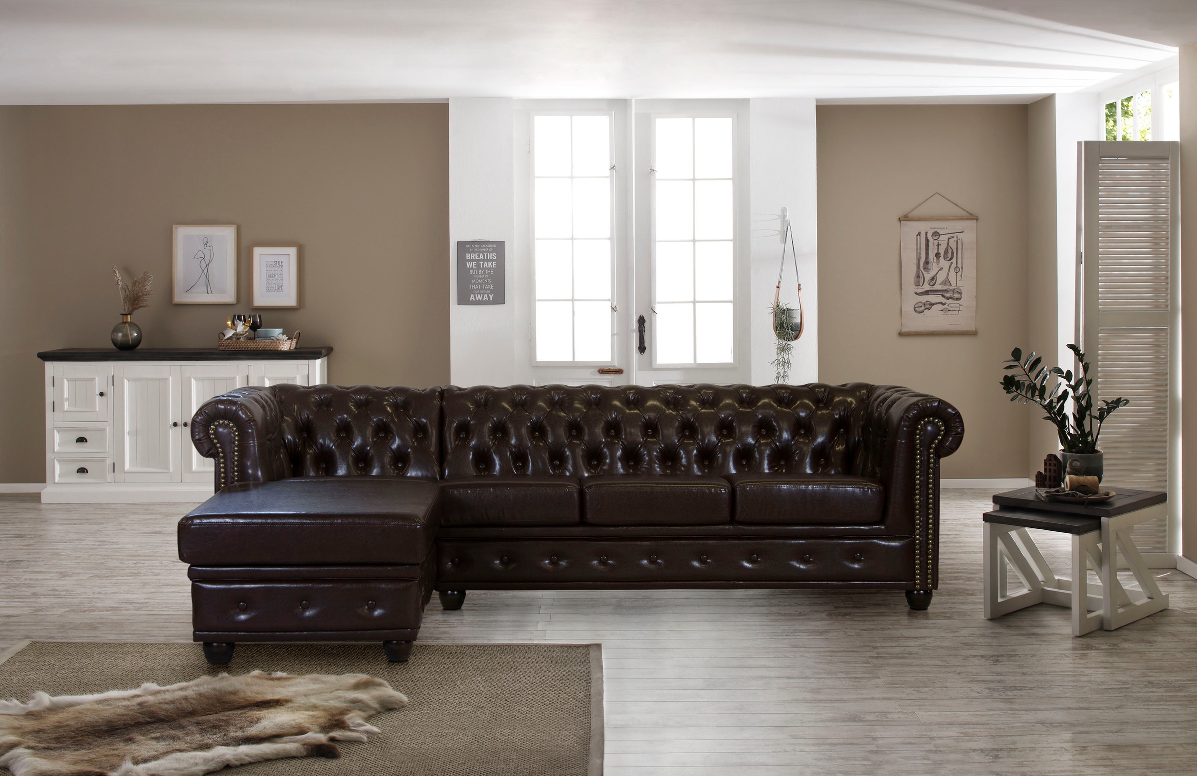 Home affaire Chesterfield-Sofa »Rysum L-Form« Chesterfield-Optik mit Ottomanen-Abschluß