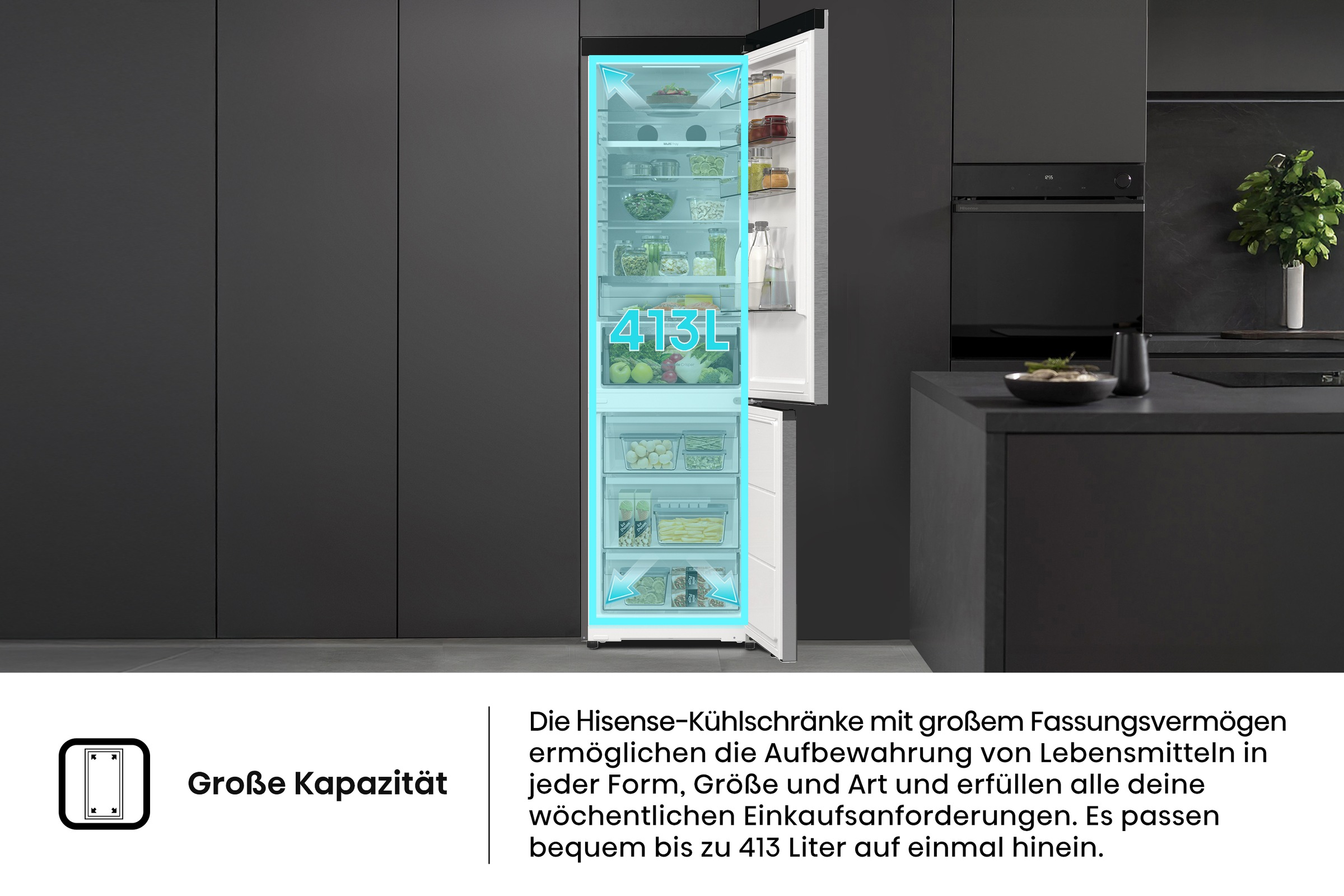 Hisense Kühl-/Gefrierkombination »RB5P410SACA« 203 cm hoch 59,5 cm breit BigVolumen Modell mit insgesamt 413 Liter