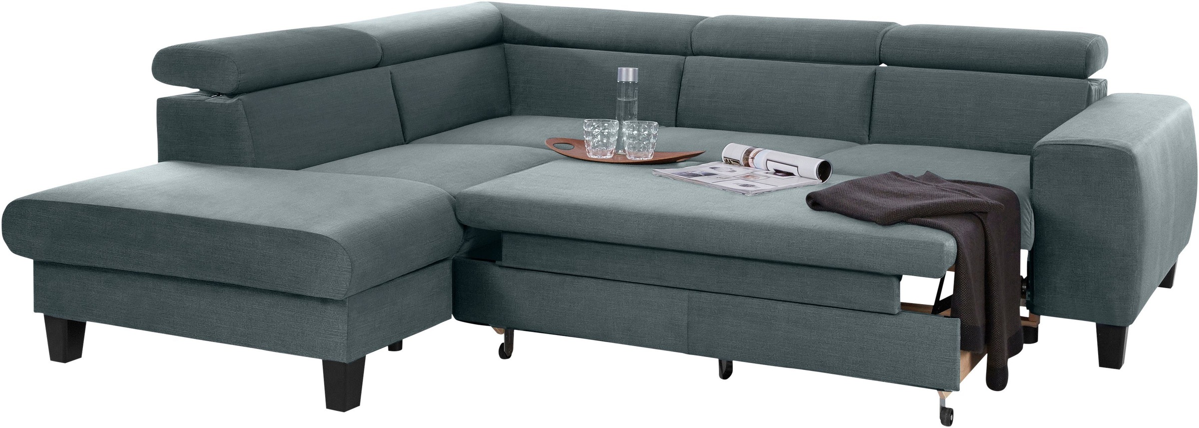 COTTA Polstergarnitur »Morven L-Form«, (Set), Set bestehend aus: Ecksofa mit Kopfteilverstellung & Hocker