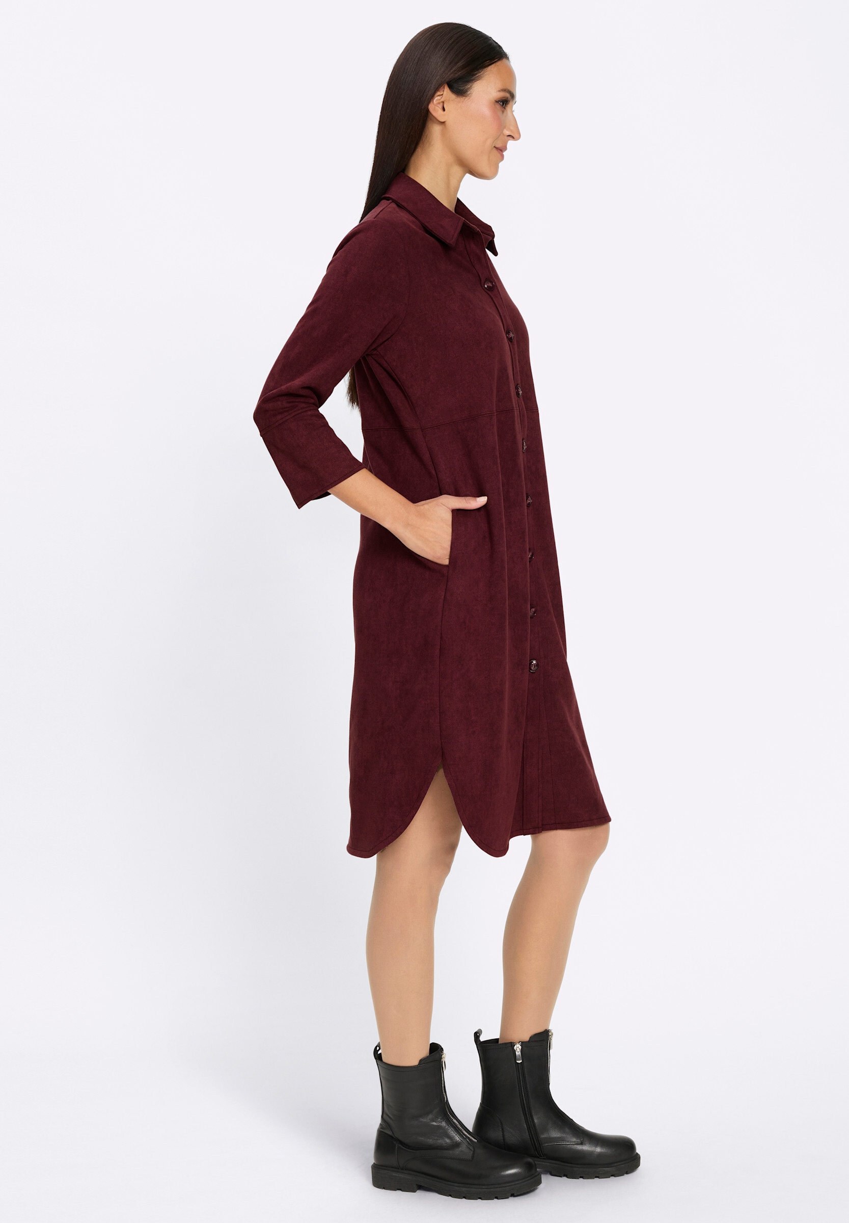 heine Hemdblusenkleid »Velourslederimitat-Kleid Lederimitatkleid mit Hemdkragen«