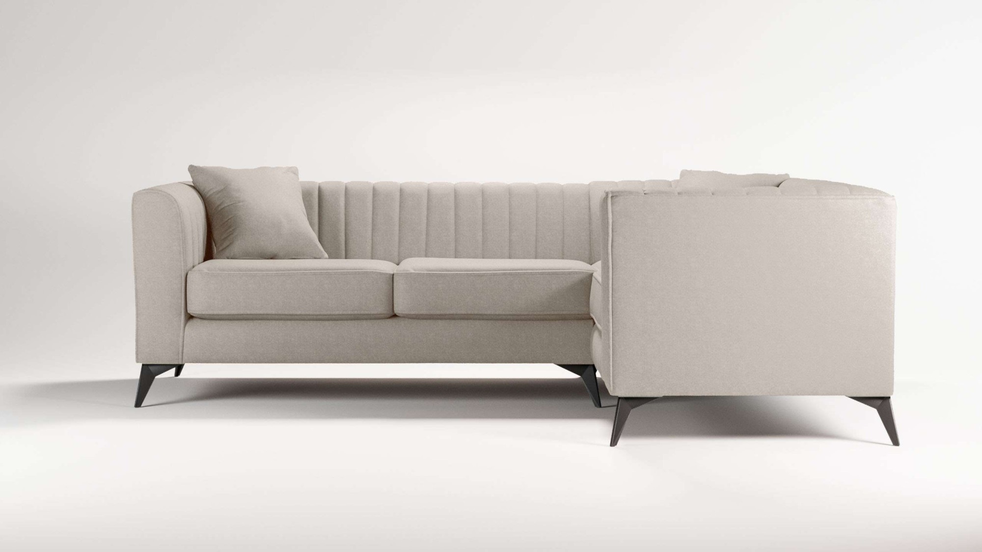 Places of Style Ecksofa »MATTHEW L-Form ideal für kleine Räume, Maße B/T/H: 240/167/74 cm«, elegantes Designsofa, Steppung im Rücken, incl. Zierkissen