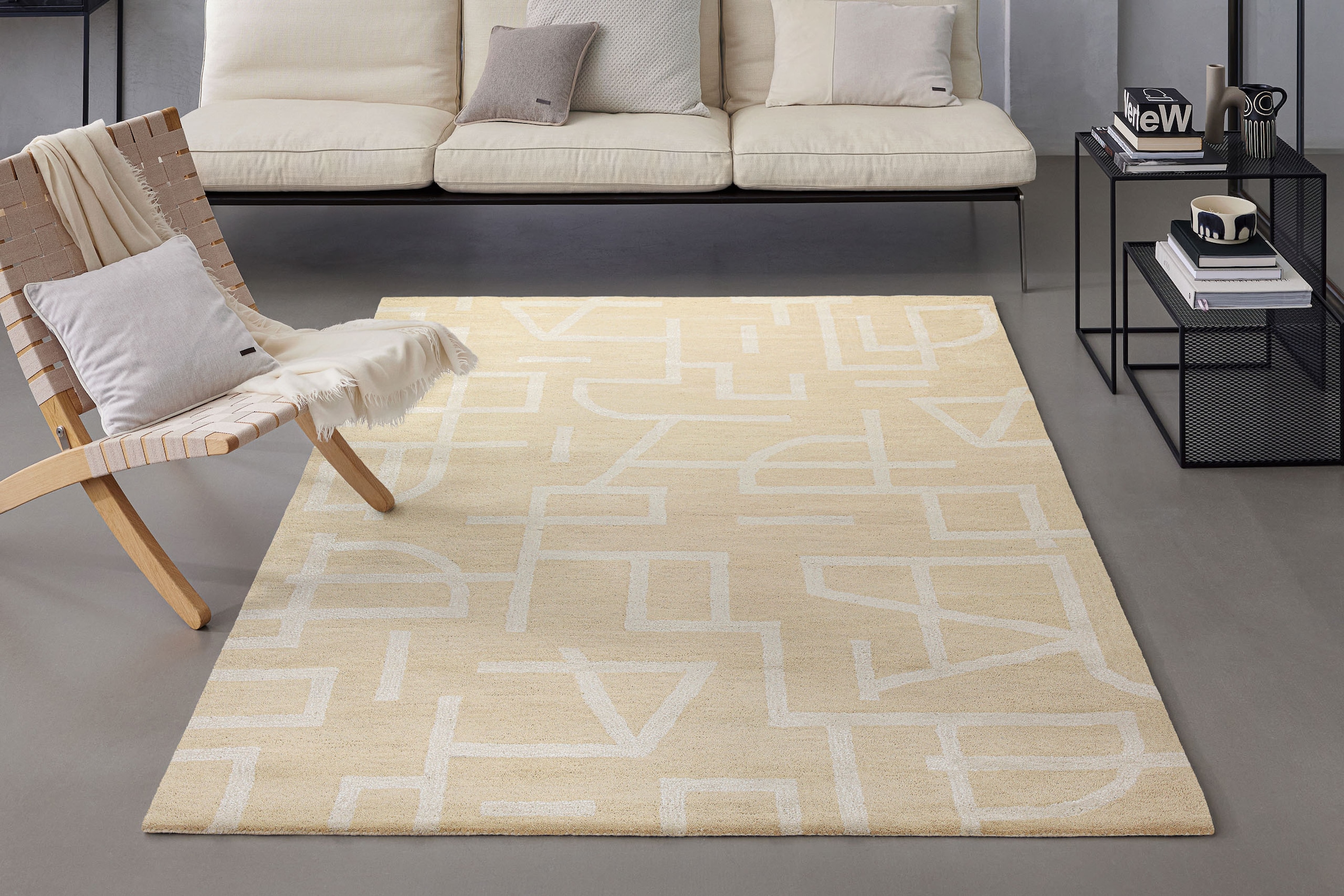 Wecon home Teppich »Beatrice« rechteckig 13 mm Höhe Kurzflorteppich, Schurwolle, Konturenschnitt, handgetuftet, Wohnzimmer