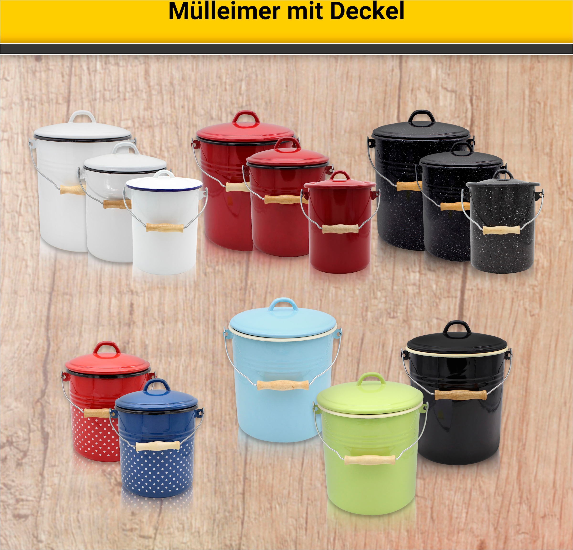 Krüger Mülleimer »Emaille-Eimer mit Deckel Serie Rio« schnitt- / kratzfeste Oberfläche, bakterienabweisend, extrem langlebig