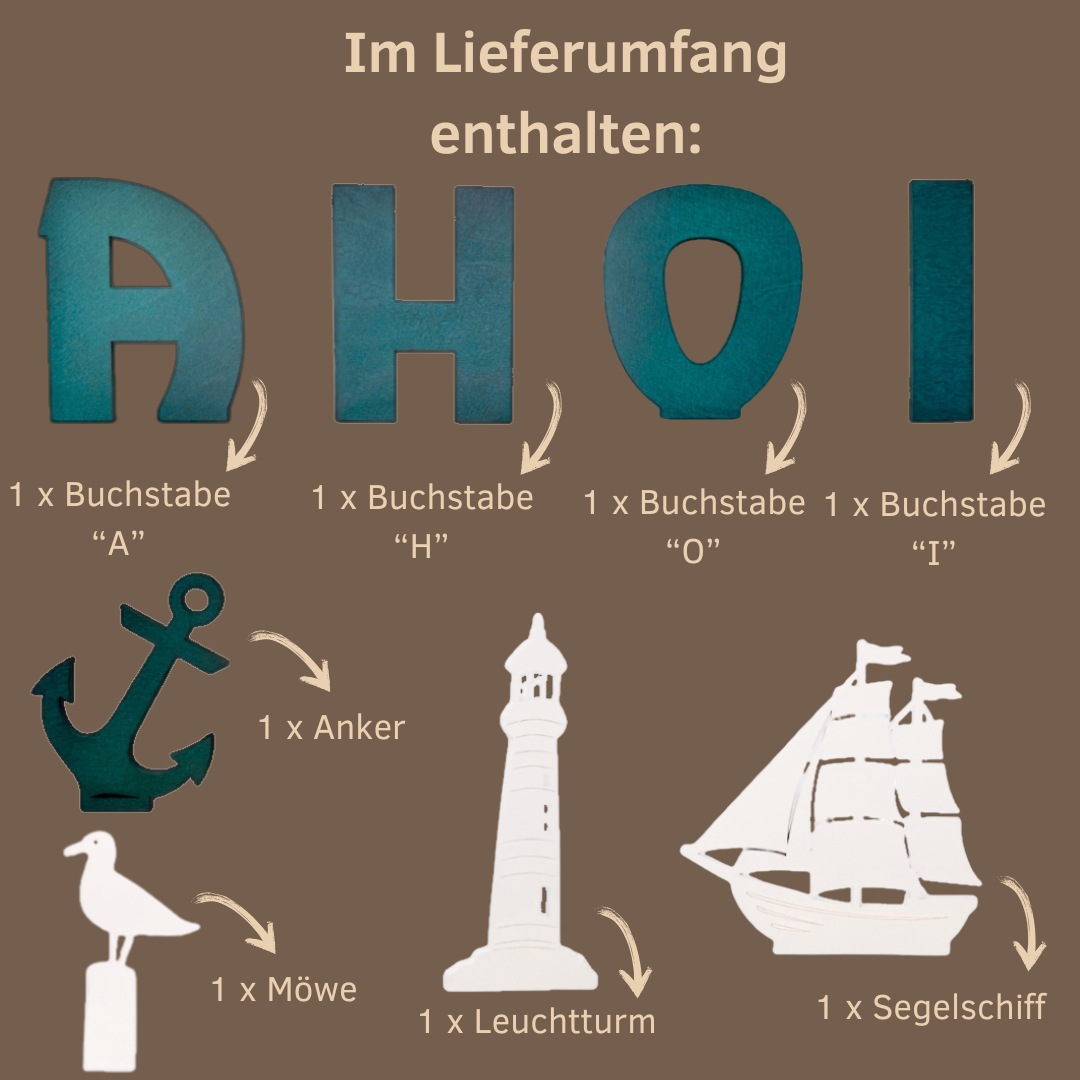 Weigla Deko-Schriftzug »und Figurenset "Maritim" für WEIGLA Dekosockel, aus Holz« Erzgebirge garantiert, maritime Deko innen