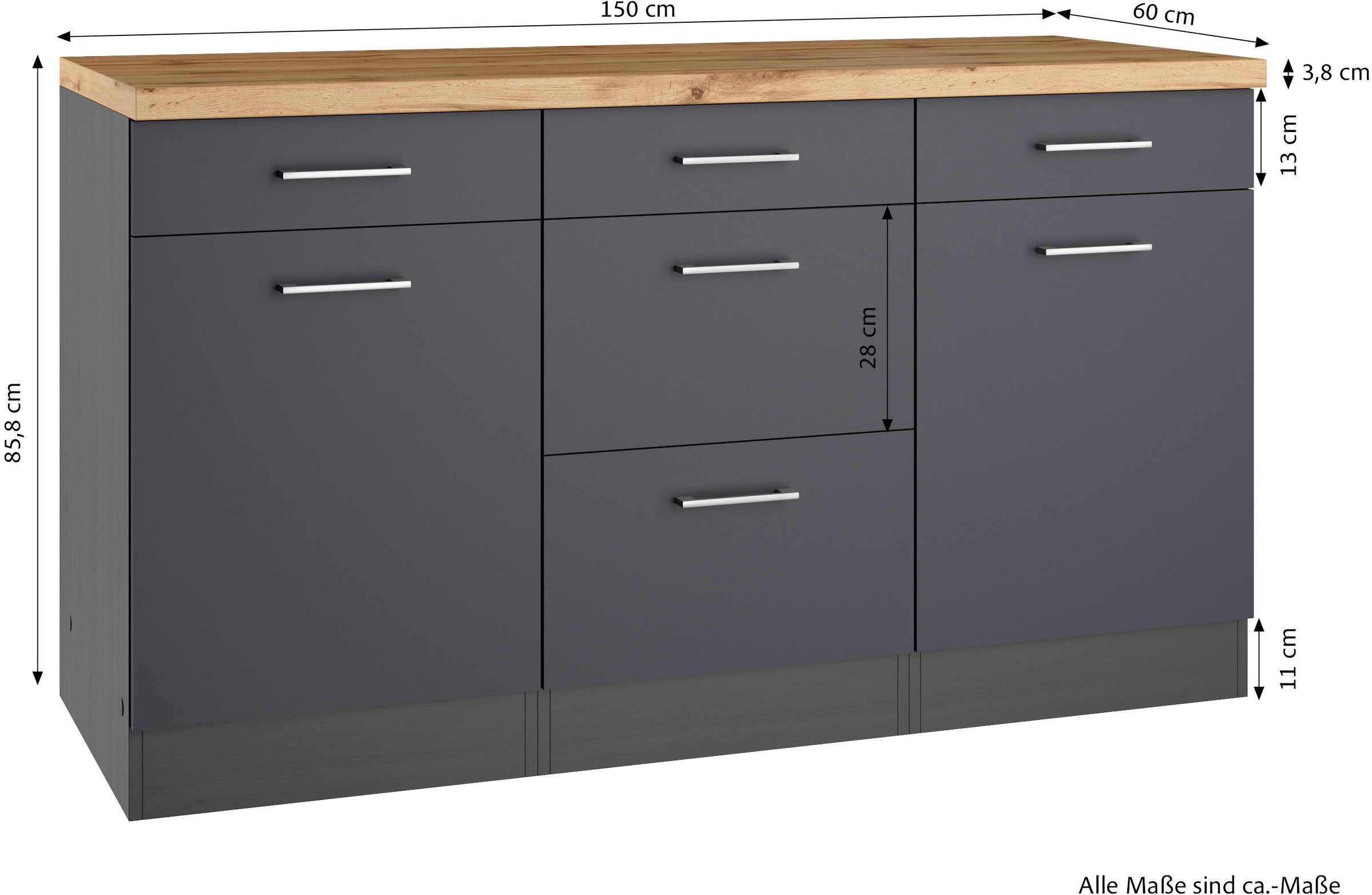 KOCHSTATION Unterschrank »KS-Milan« Unterschrank 150 cm, matte oder hochglänzende Fronten