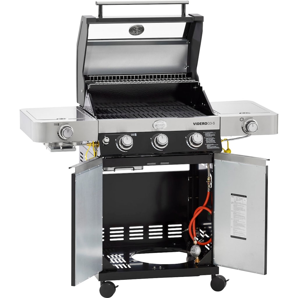 RÖSLE Gasgrill »BBQ-Station VIDERO, 25520«, G3-S Schwarz, 3 Brenner, extra Primezone und Seitenbrenner, VARIO+