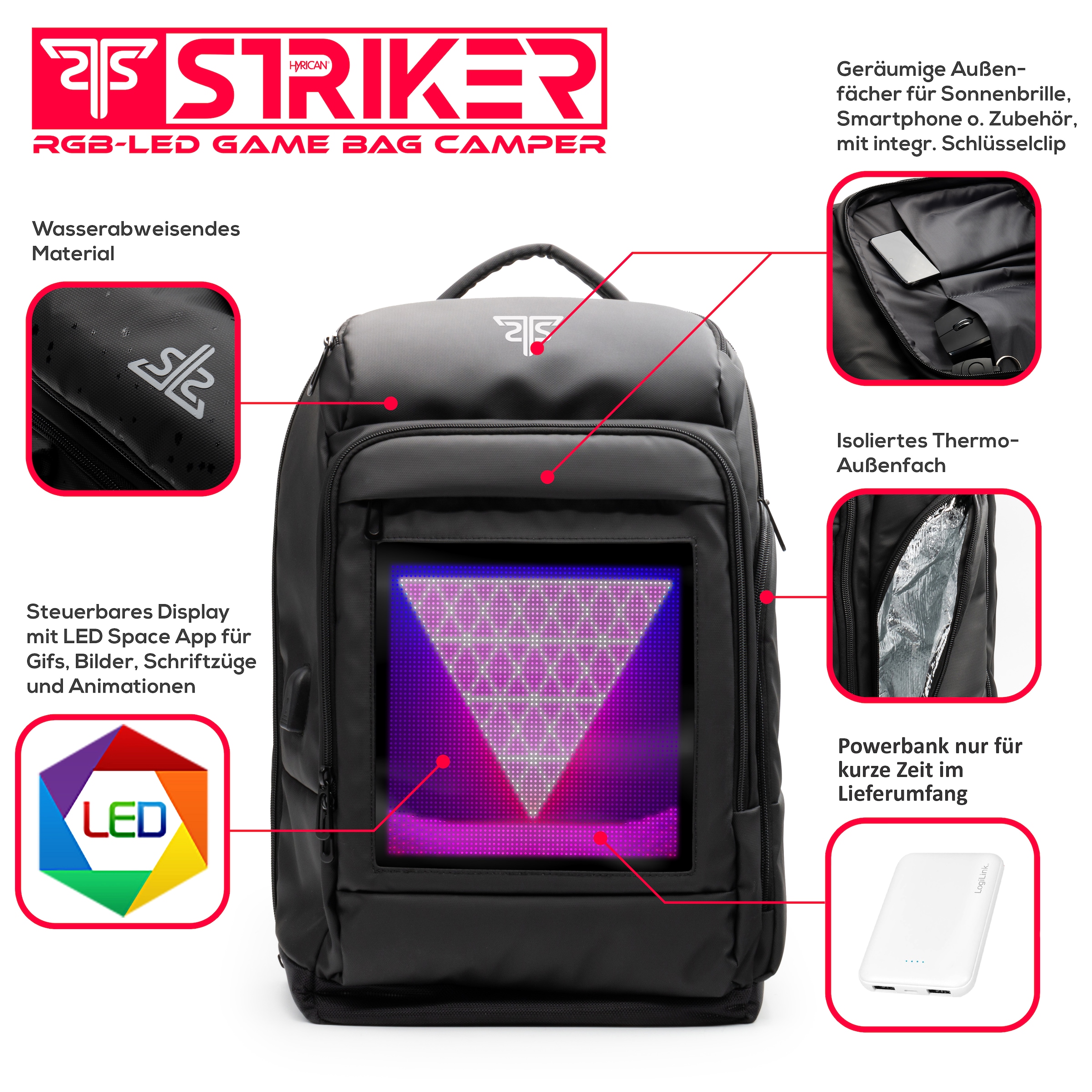 Hyrican Laptoprucksack »Striker Gaming Rucksack inklusive 5000 mAh Powerbank (LiPo)«
