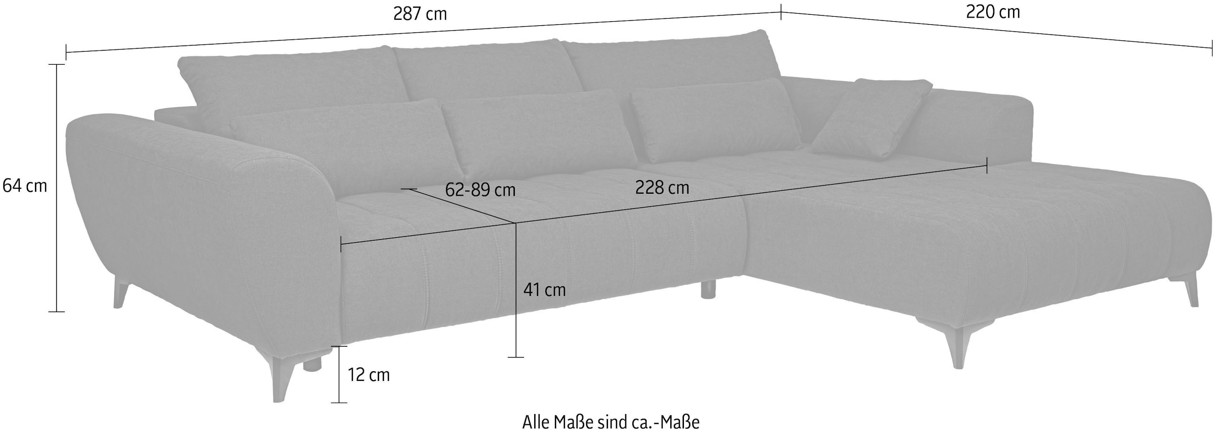 WERK2 Ecksofa »Garay inkl. elektr. Sitztiefenverstellung, bodenfrei, viel Platz« Luxus-Microfaser, L-Form, XXL, elektrische Sitztiefenverstellung