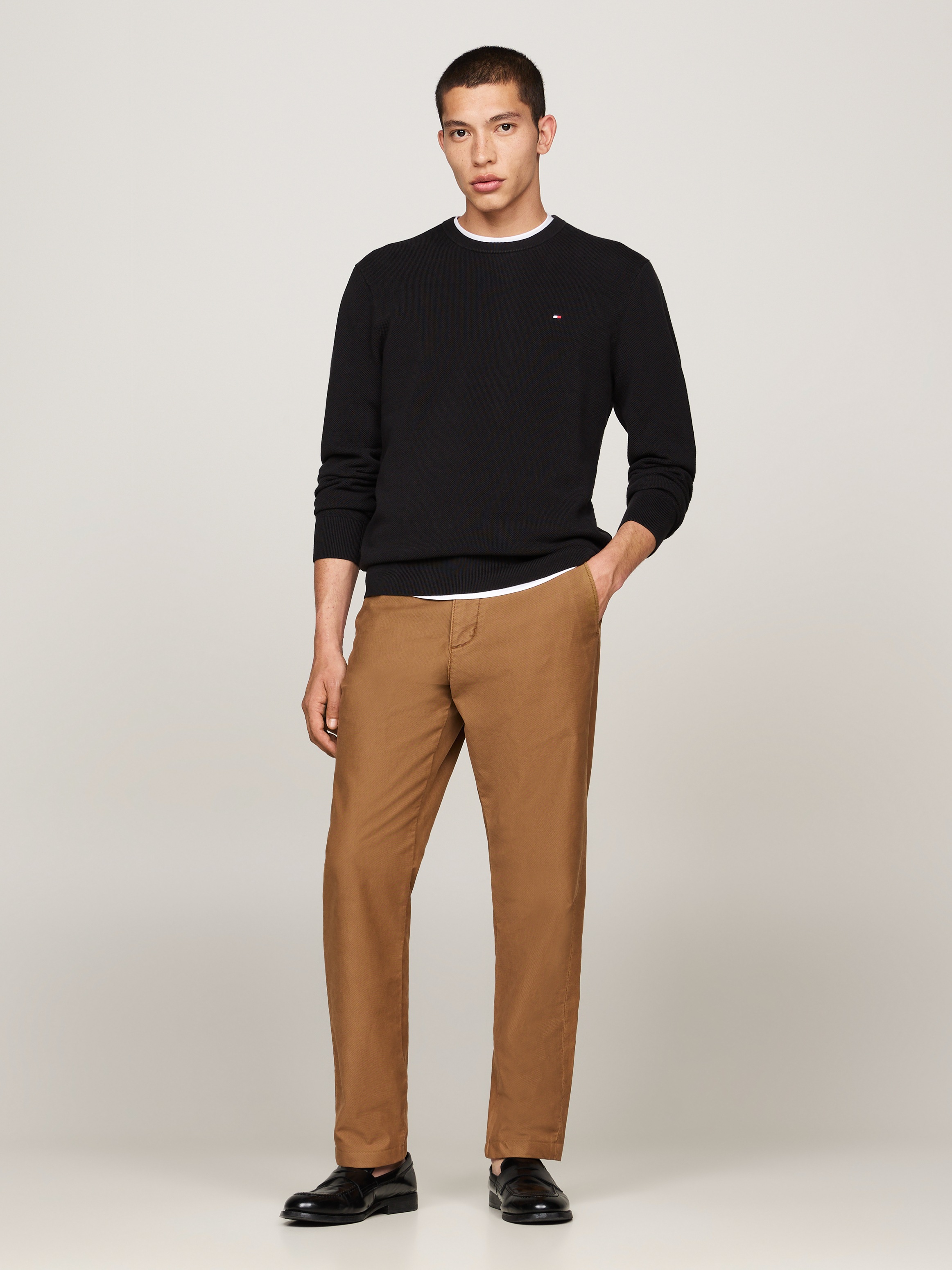Tommy Hilfiger Rundhalspullover »ESSENTIAL STRUCTURE CREW NECK mit Struktur und Label«, unifarben, casual, regular fit, Baumwolle, Rundhals