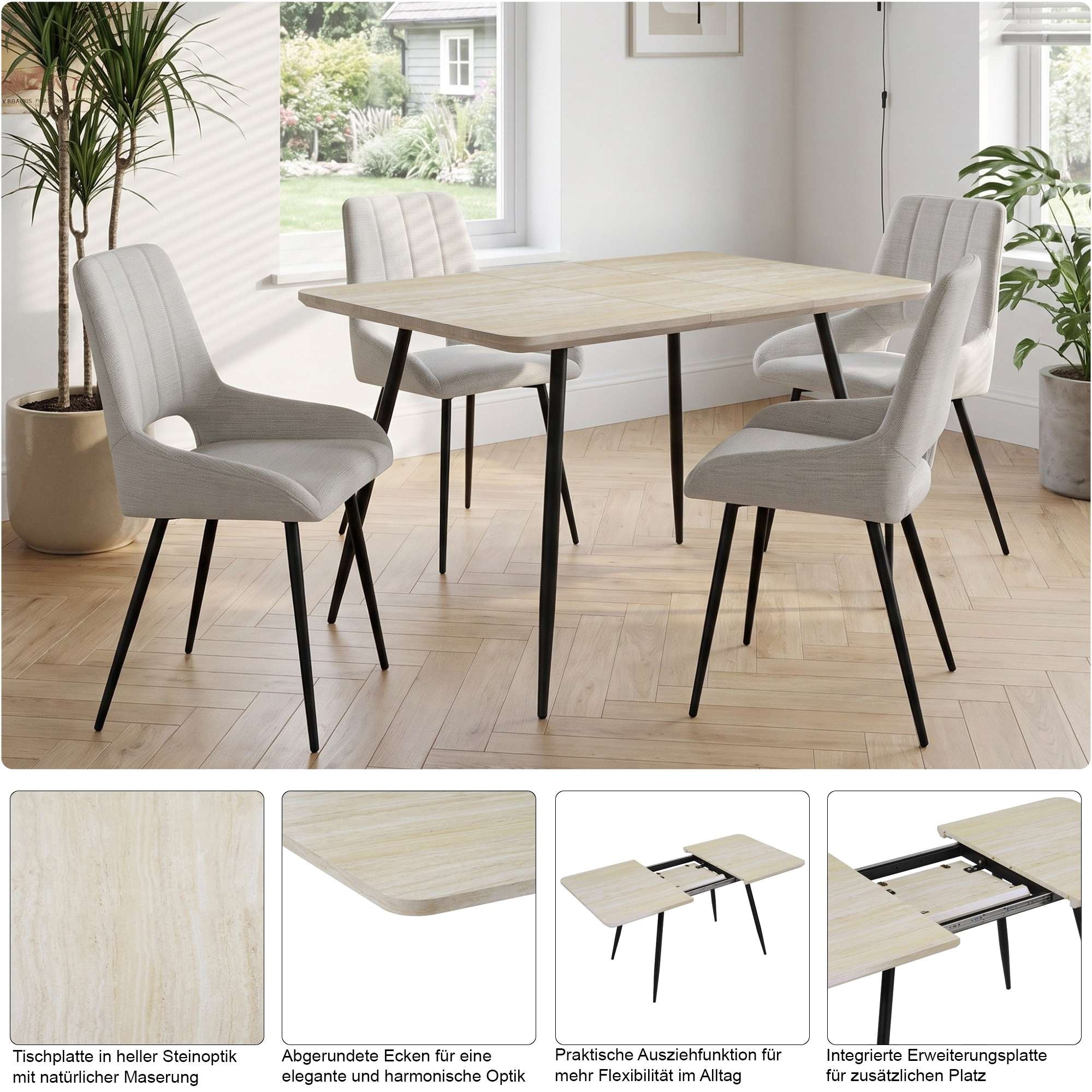 OTTO home Esstisch »Ombrone« ausziehbar 120-160 cm, Synchronauszug, inkl Einlegeplatte, Breite 80cm