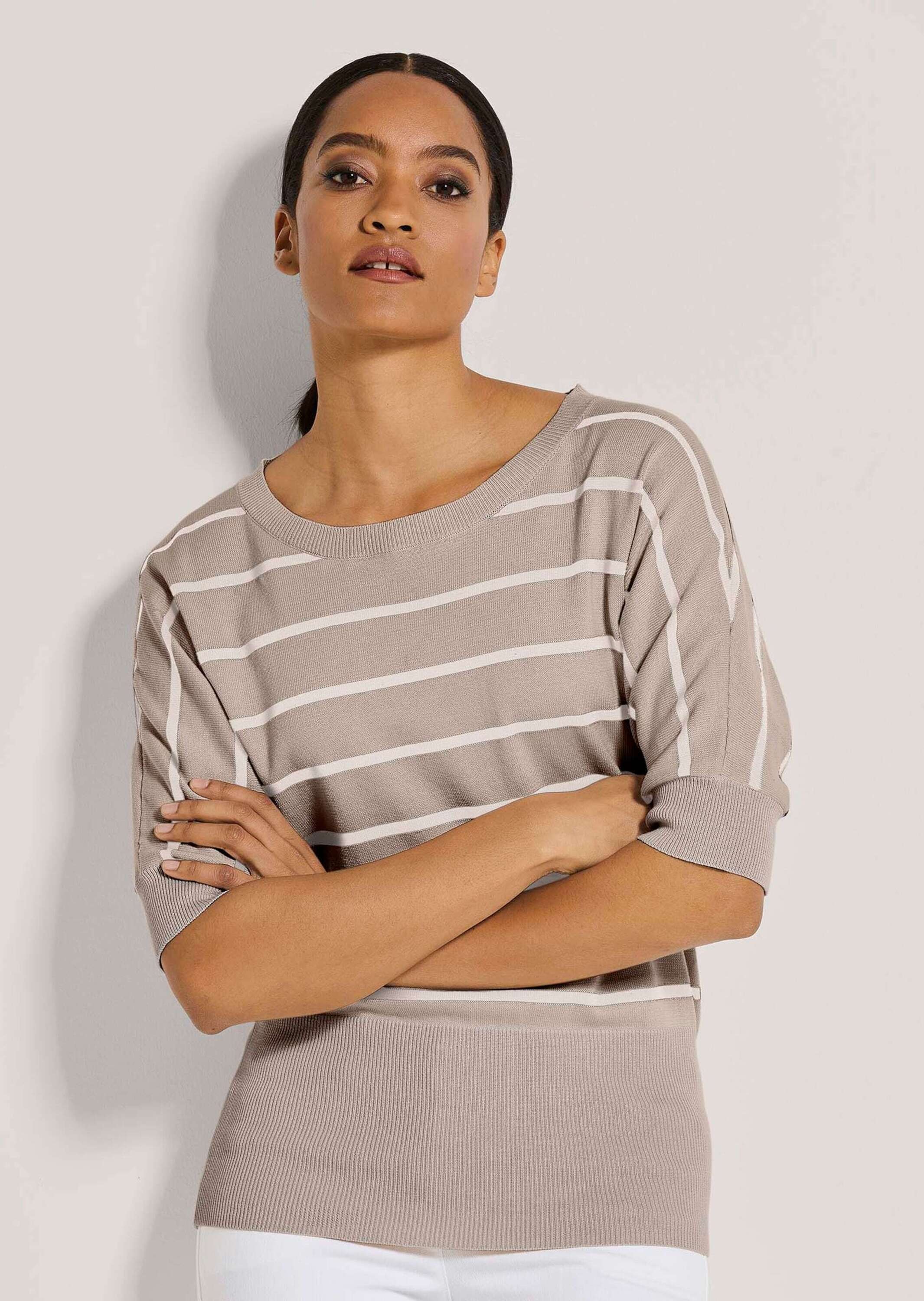 MADELEINE Longpullover »Strickpullover Ringelpullover im maritimen Look« hoher Saumbund