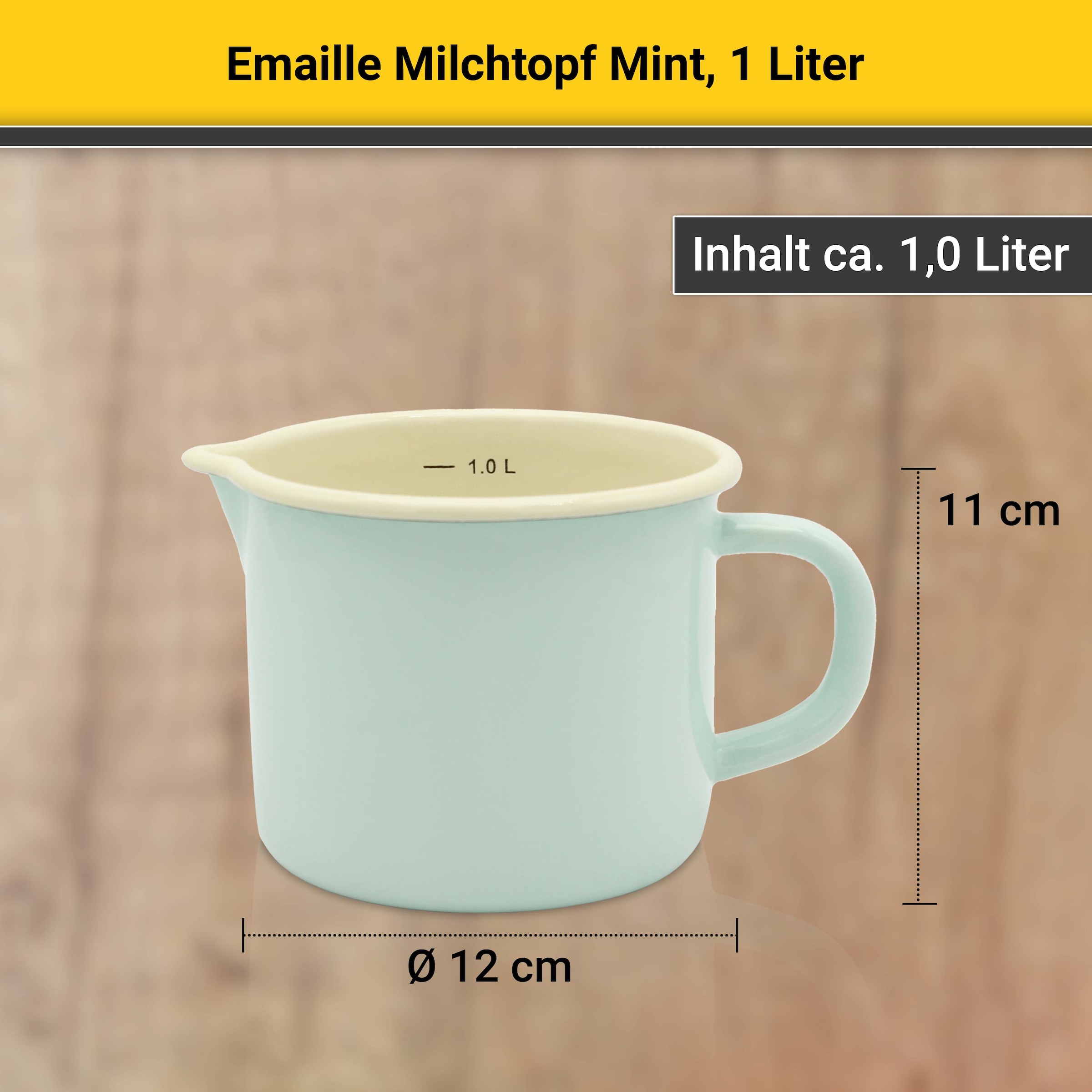 Krüger Milchtopf, Emaille, (1 tlg.), Literskala, 1 Liter, für Induktions-Kochfelder geeignet