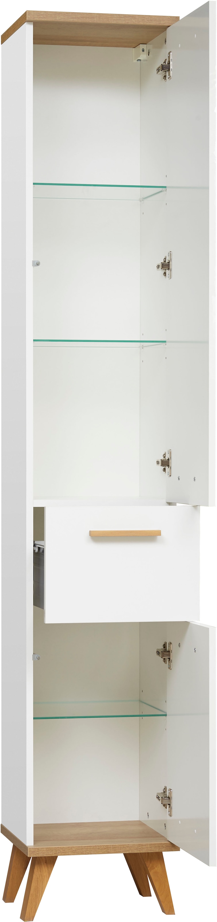Saphir Badmöbel-Set »Quickset Mineralmarmor-Waschtisch mit LED-Spiegelschrank«, (6 St.), Unterschrank, Hängeschrank, Hochschrank, 9 Türen, 3 Schubladen