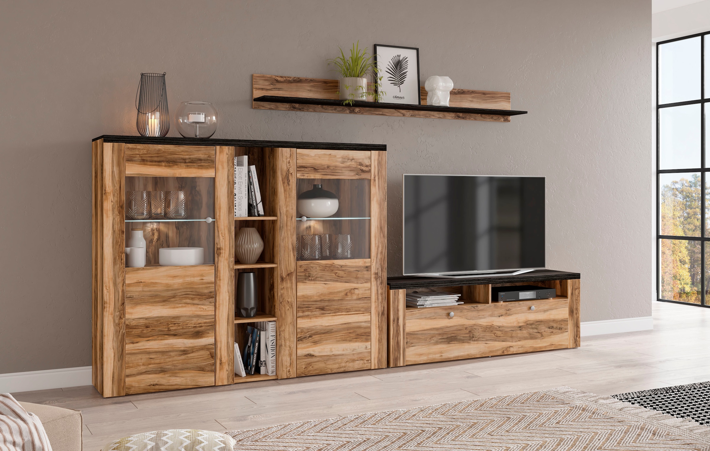 Home affaire Wohnwand »Larona, Wohnwand, Set 3 teilig,«, (3 St.), Wohnzimmer Set bestehend aus 1 TV-Board, 1 Highboard,1 Wandregal