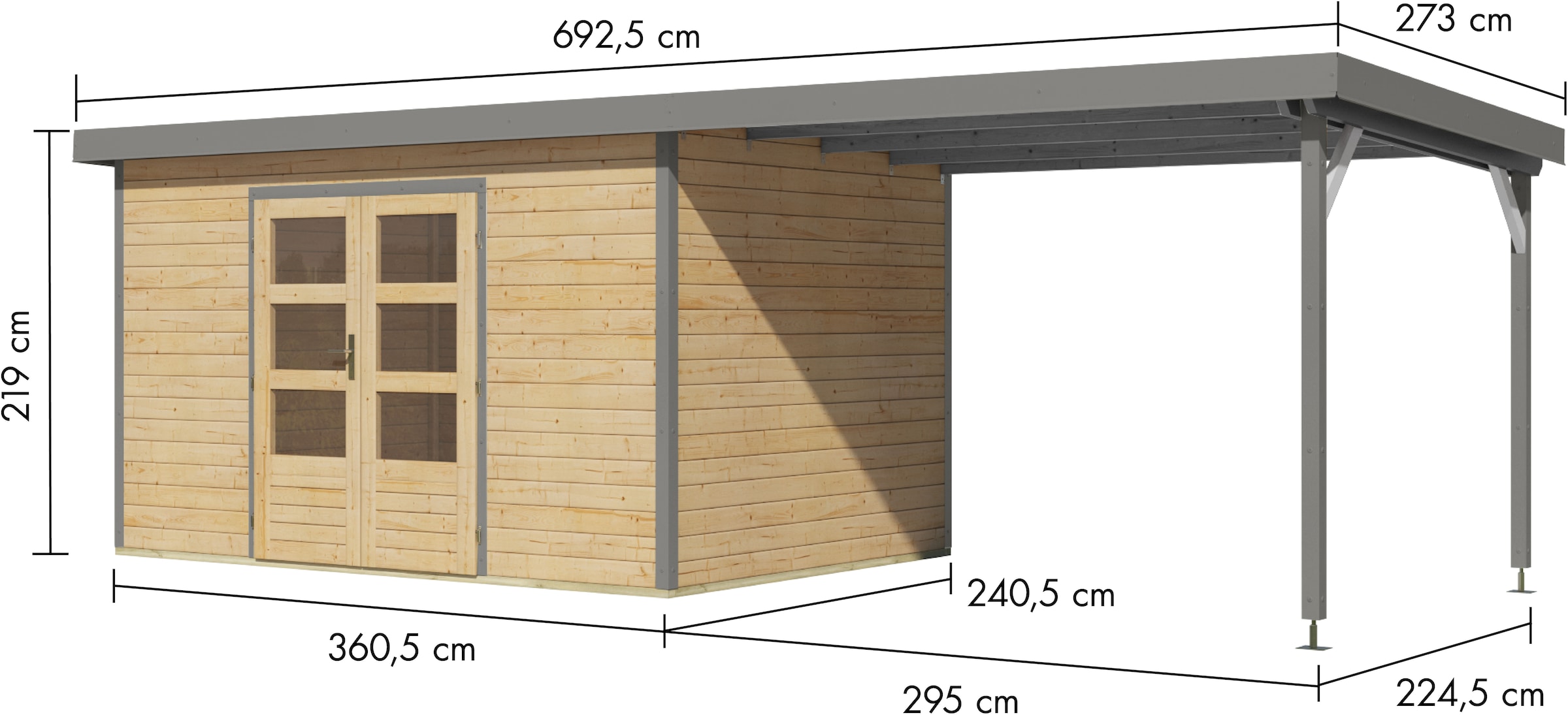 Karibu Gartenhaus »Plutino 7  SET, in verschiedenen Farben« inkl. Anbaudach