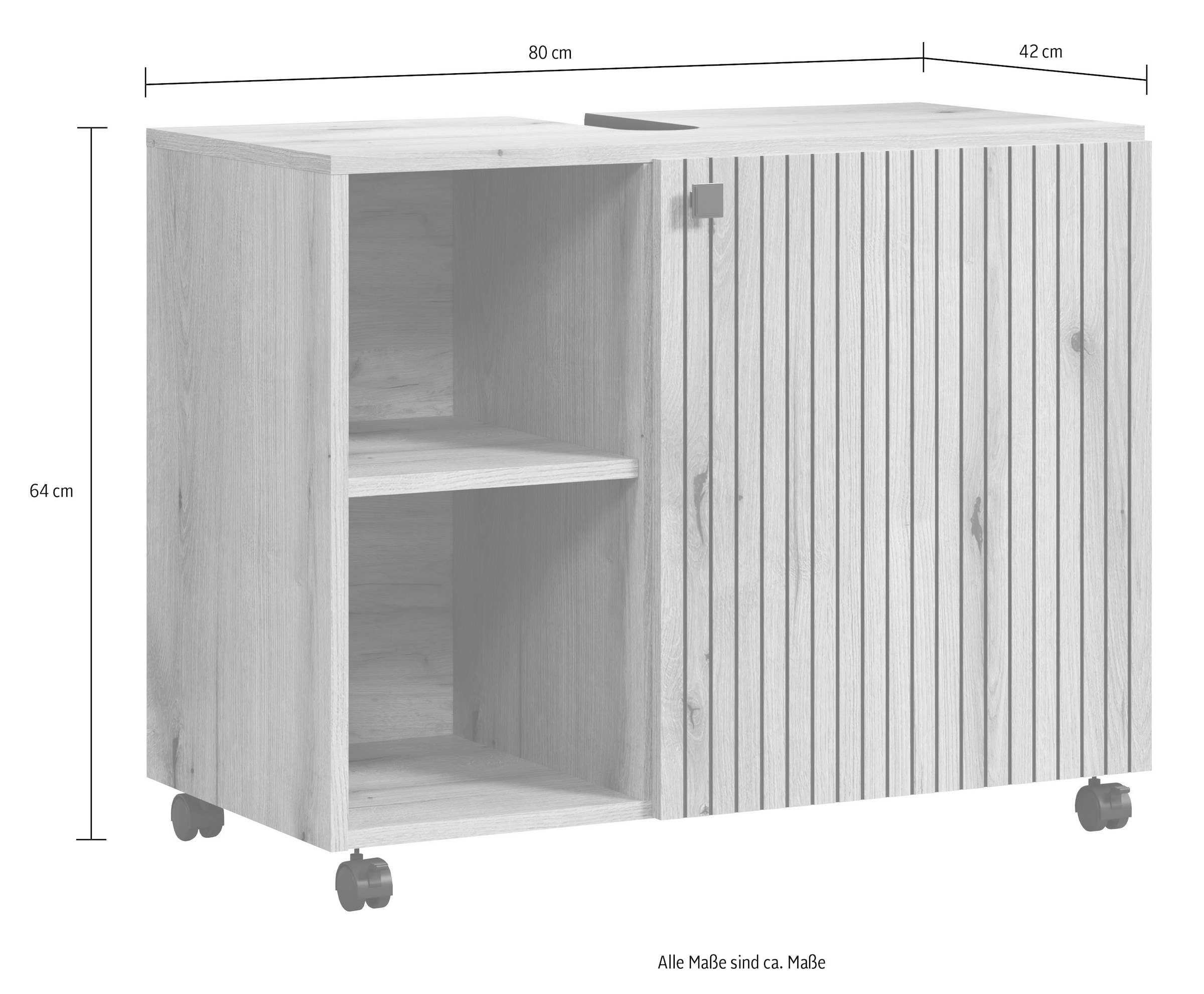 welltime Waschbeckenunterschrank »Amrum«, (1 St.), BxHxT 80 x 64 x 42cm Waschbeckenunterschrank Eiche Rillenoptik