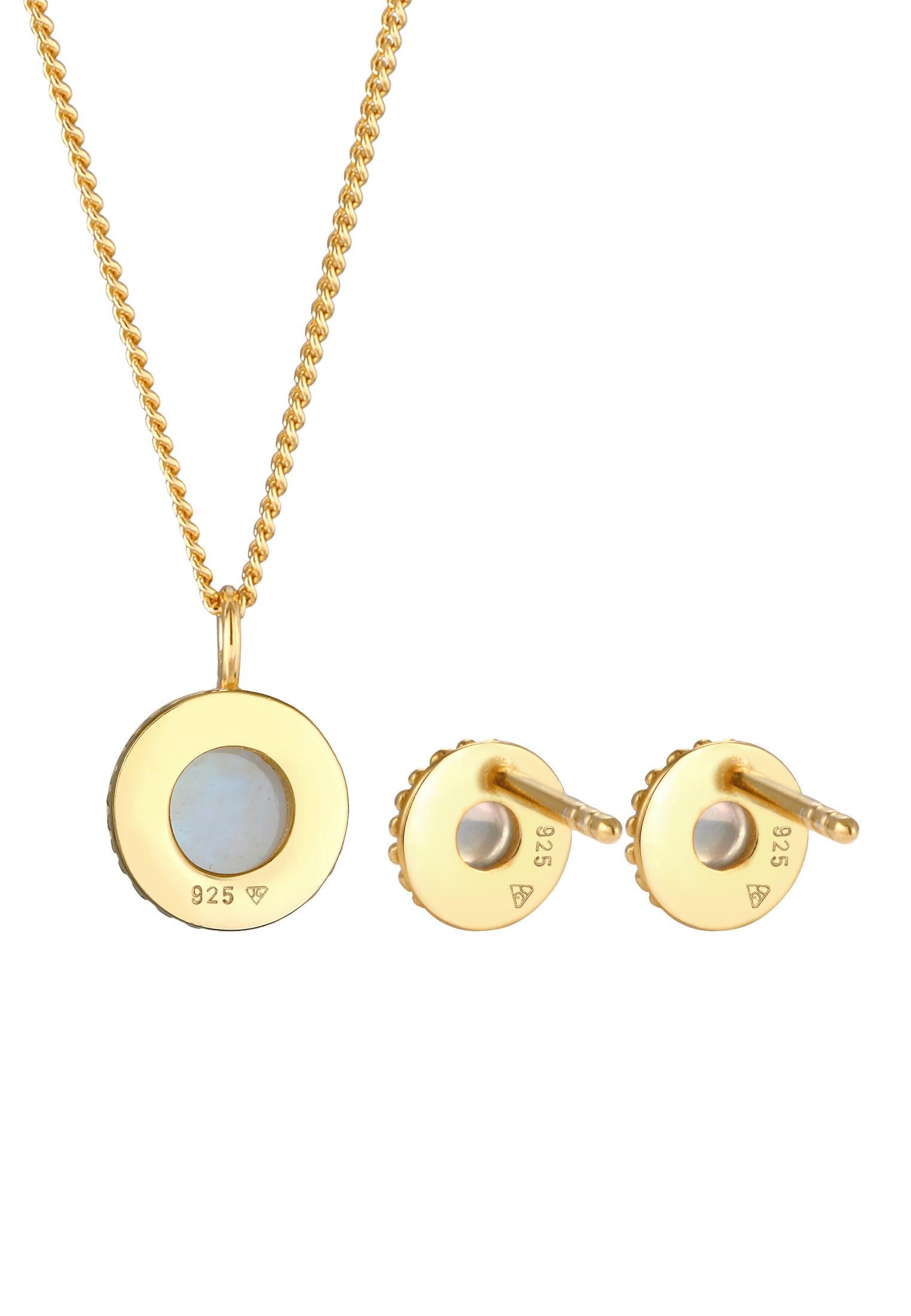 Elli Premium Ohrring und Ketten Set »Schmuckset Mondstein Rund Blüte Boho 925 Sterling Silber«