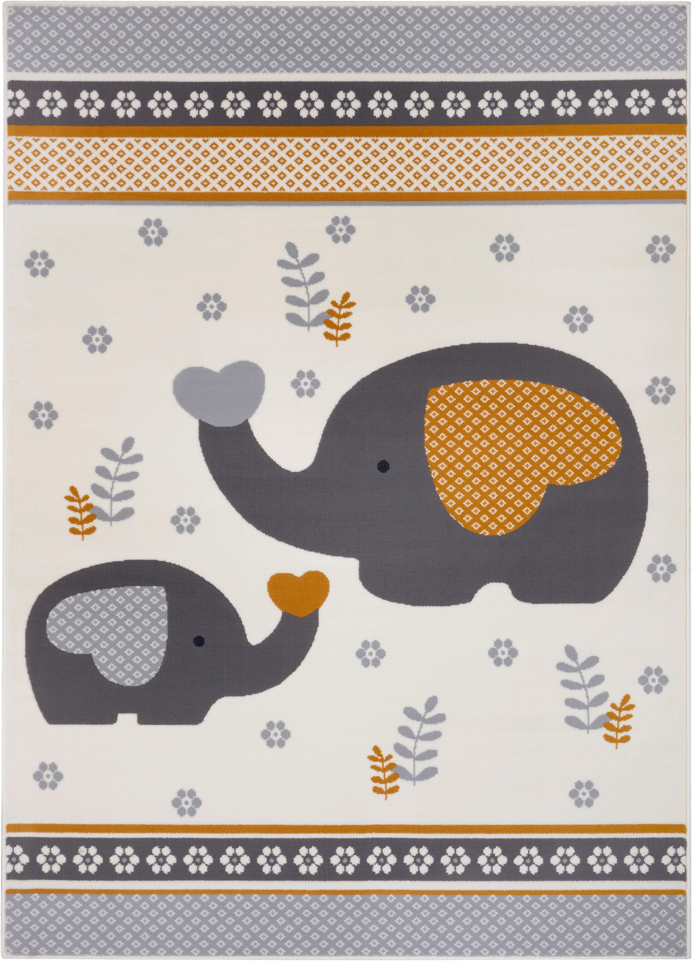 HANSE Home Kinderteppich »Happy Elefant«, rechteckig, 9 mm Höhe, Herz, Blume, Tiermotiv, Kurzflor,Strapazierfähig, Pflegeleicht, Robust