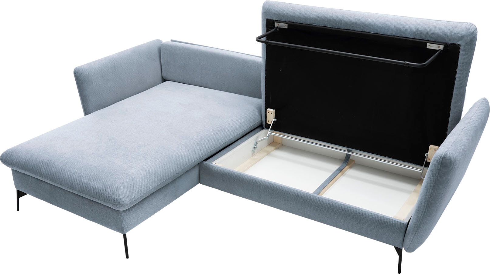 andas Ecksofa »LIVORNO,258 cm, L-Form,«, Schlaffunktion u. Bettkasten (139/224cm), Samt, Struktur, Webstoff